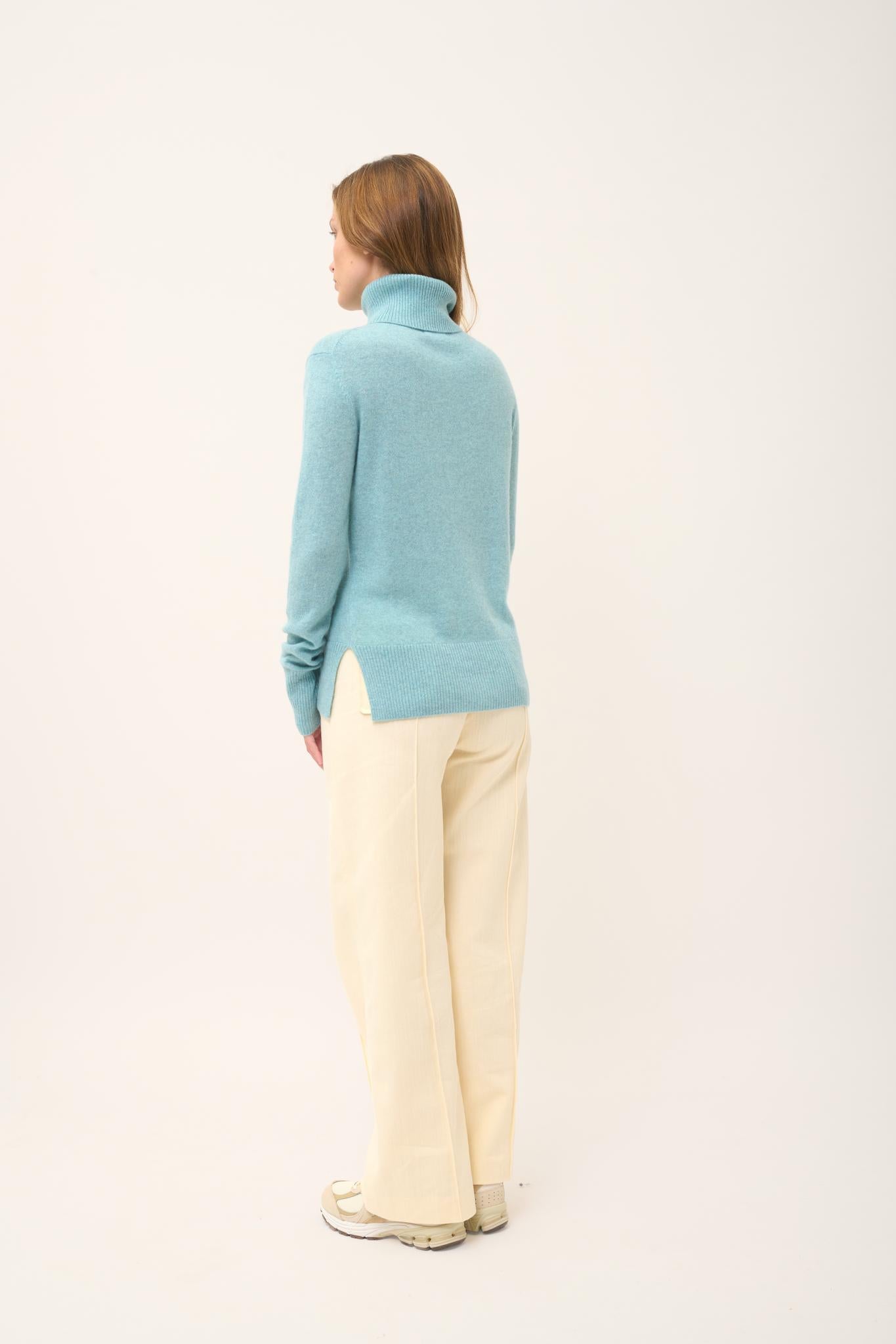LEXIE pull col roulé aqua chiné