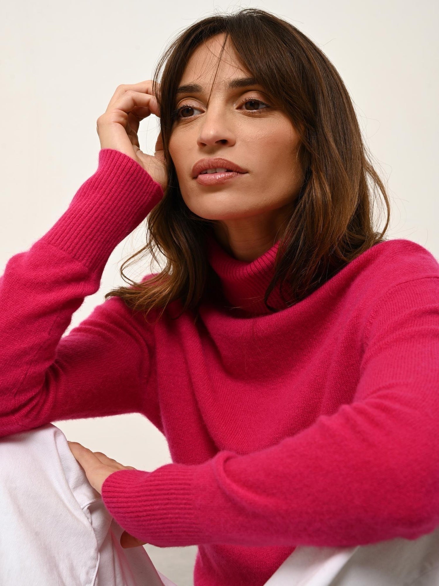 LEXIE pull col roulé fuchsia