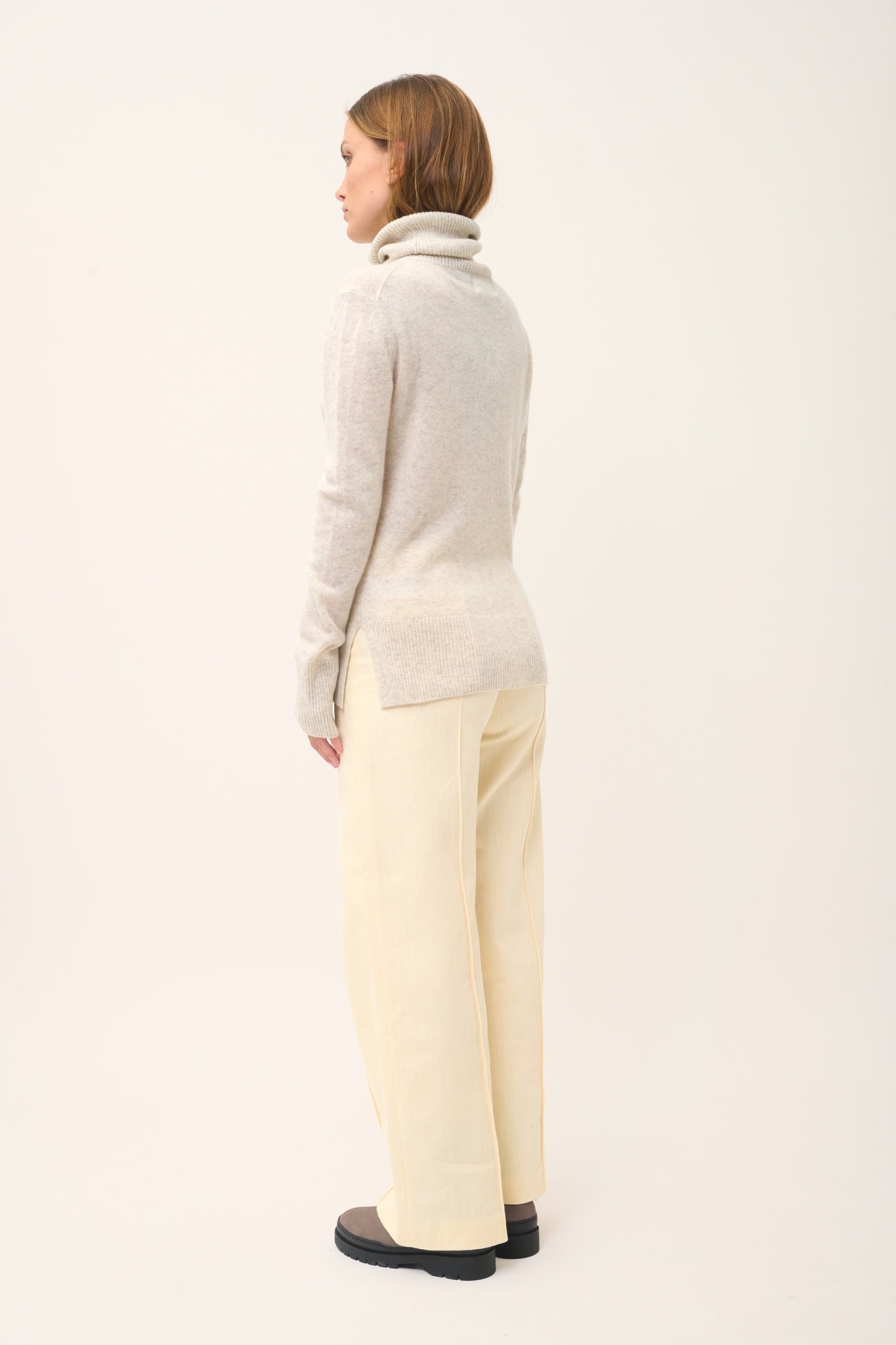 LEXIE pull col roulé gris perle chiné