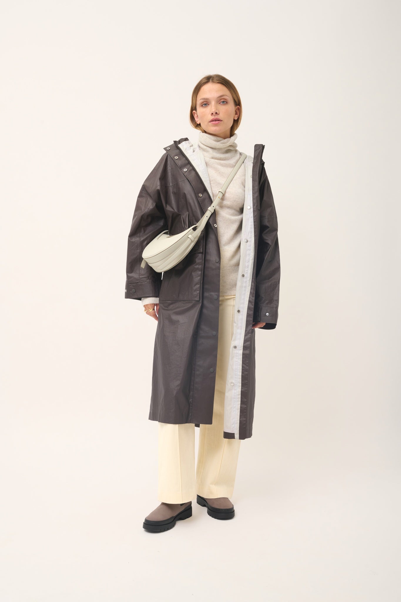 LEXIE pull col roulé gris perle chiné