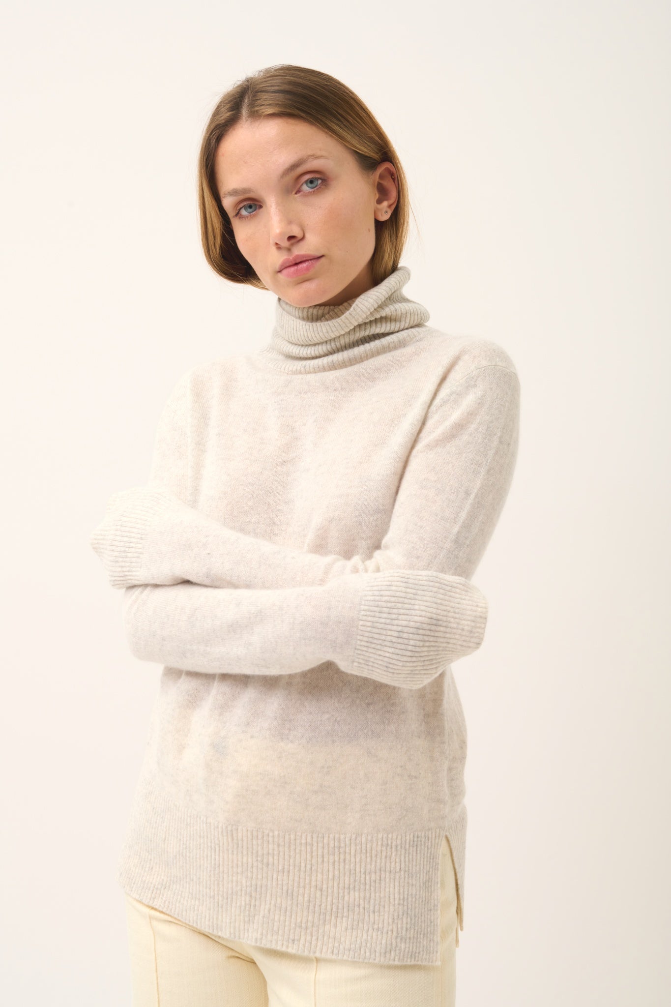 LEXIE pull col roulé gris perle chiné