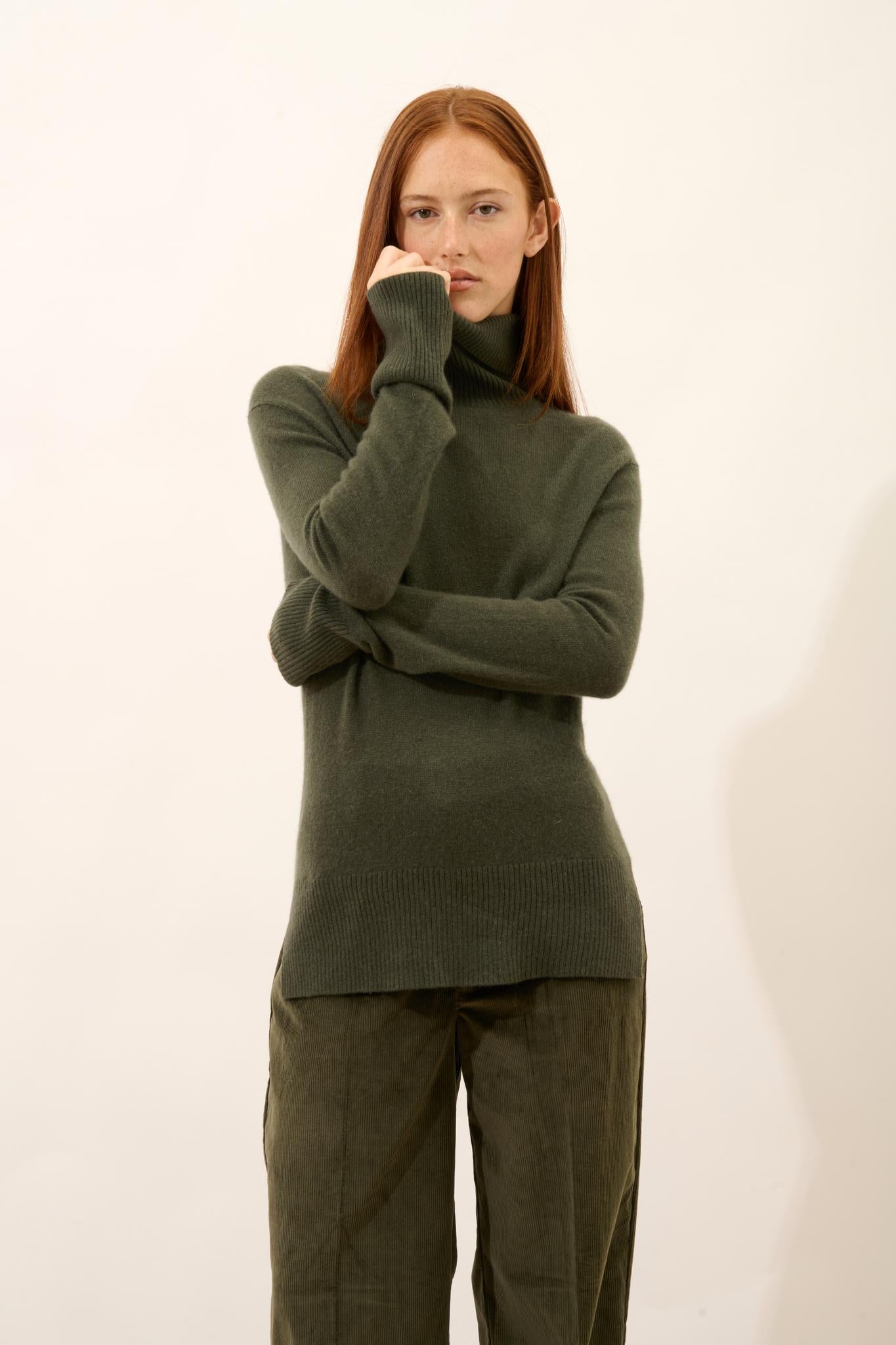 LEXIE khaki turtleneck sweater