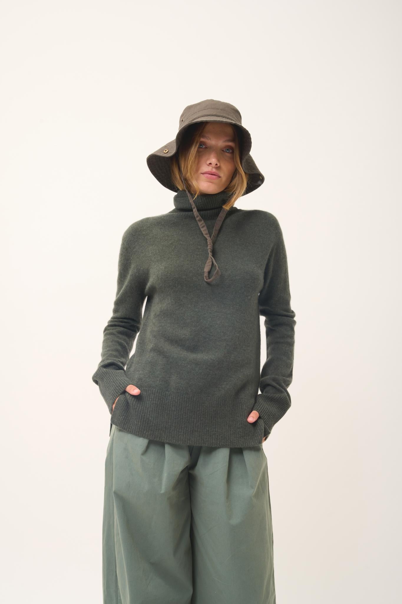 LEXIE khaki mottled turtleneck sweater