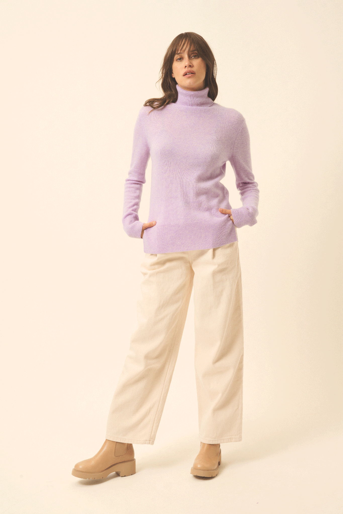 LEXIE pull col roulé mauve chiné
