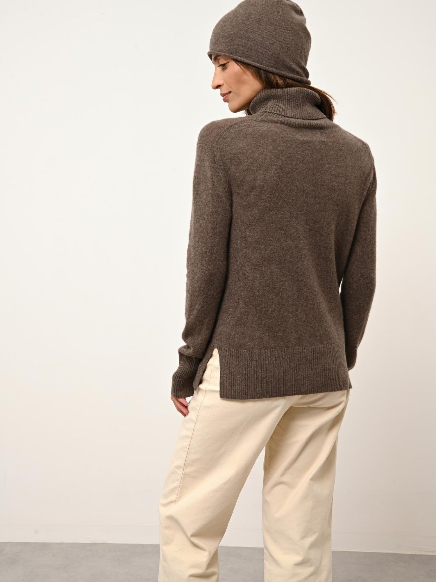 LEXIE taupe mottled turtleneck sweater