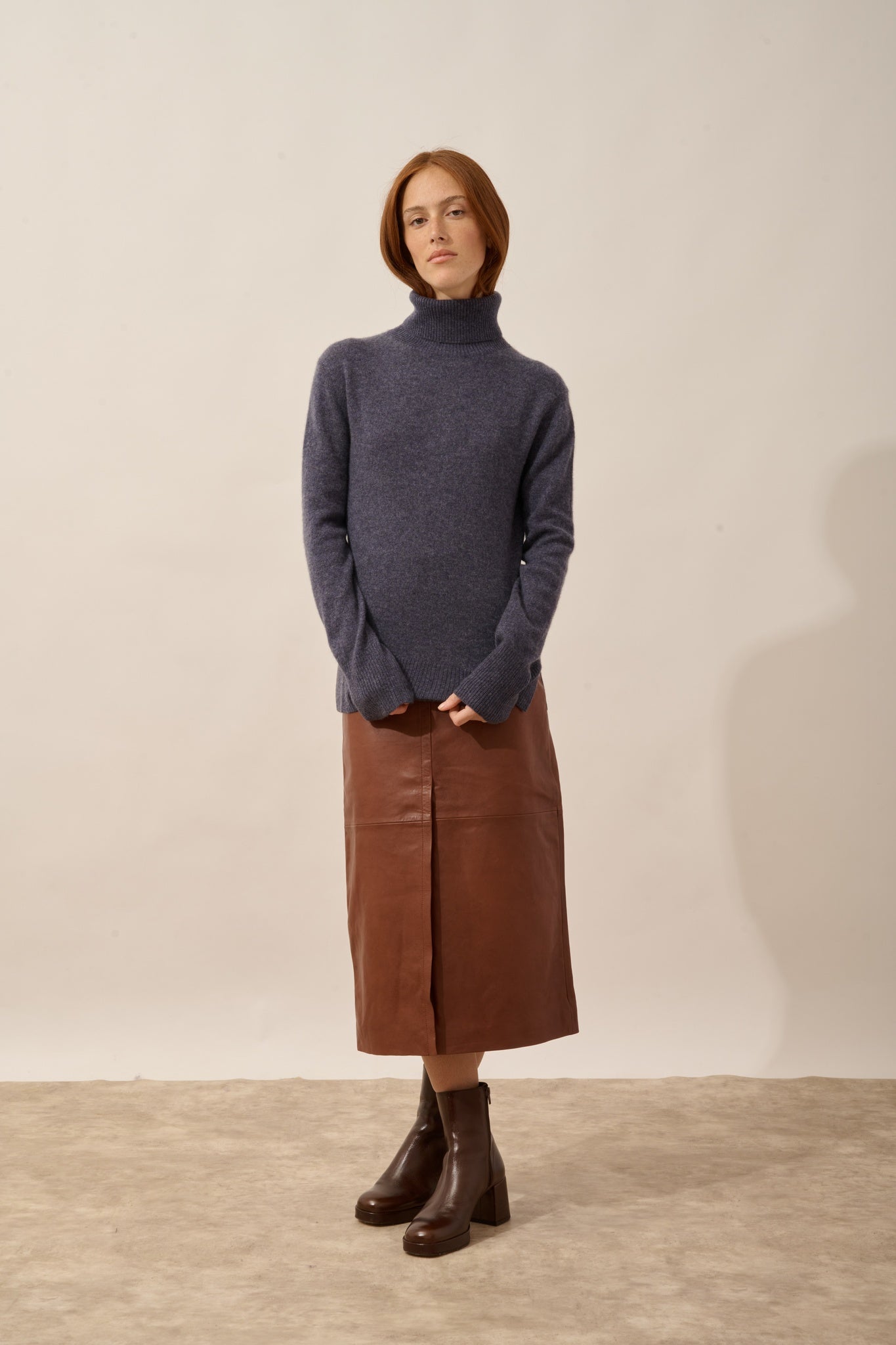 LEXIE pull col roulé violet gris chiné