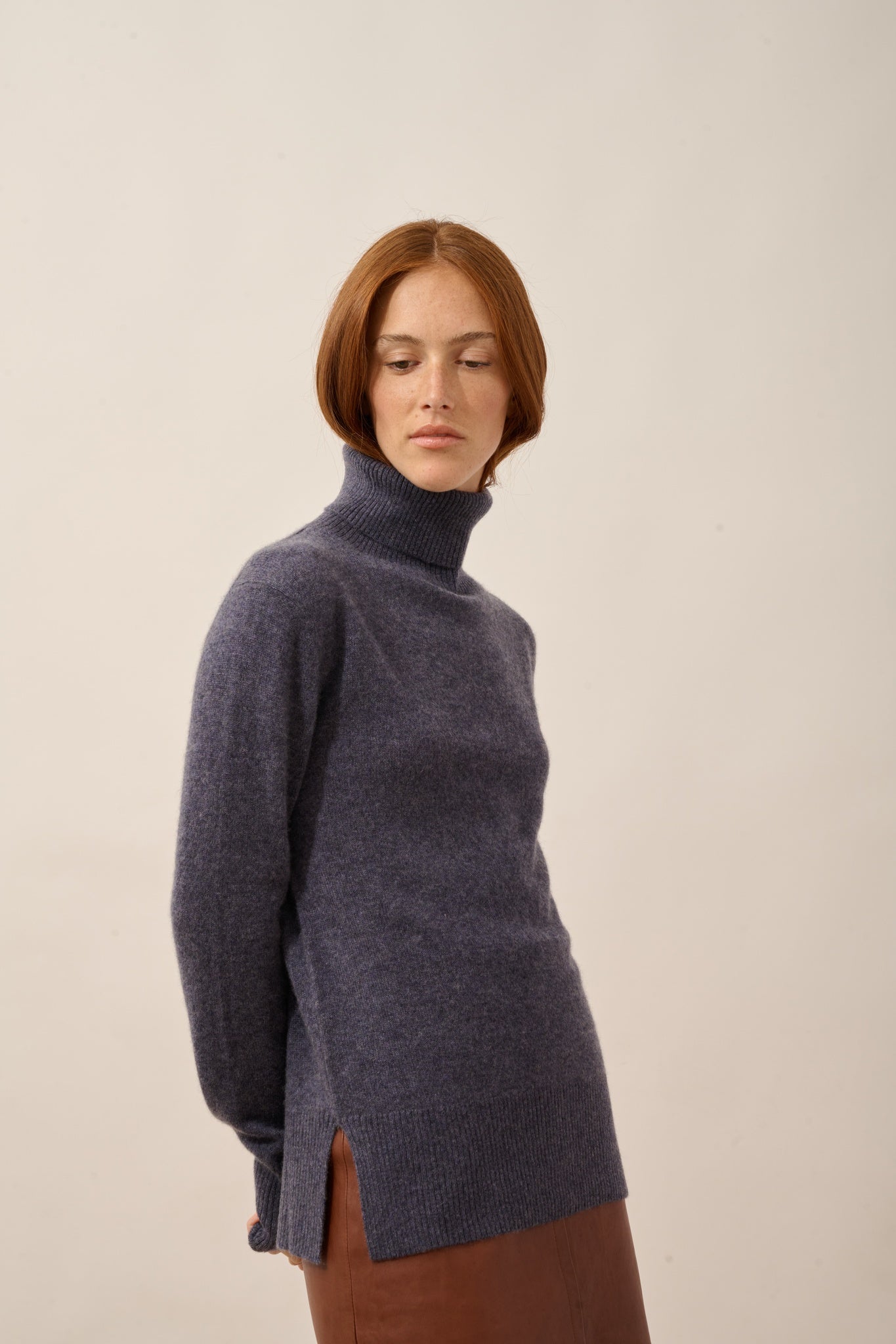 LEXIE pull col roulé violet gris chiné