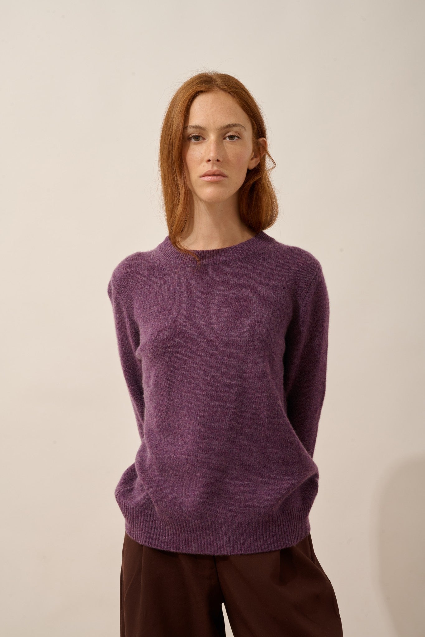 lexini pull col rond 4 fils violet chiné