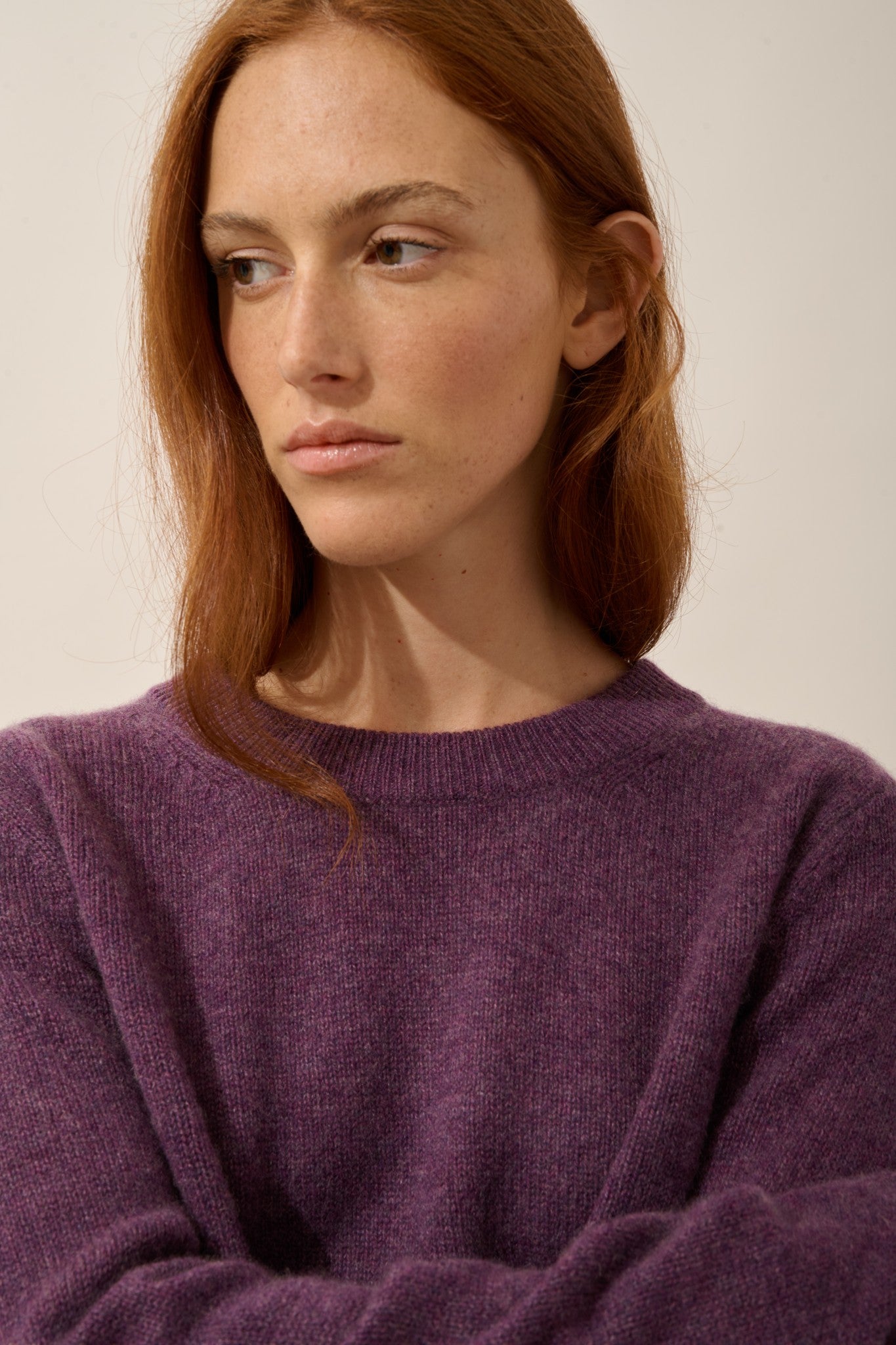 lexini pull col rond 4 fils violet chiné