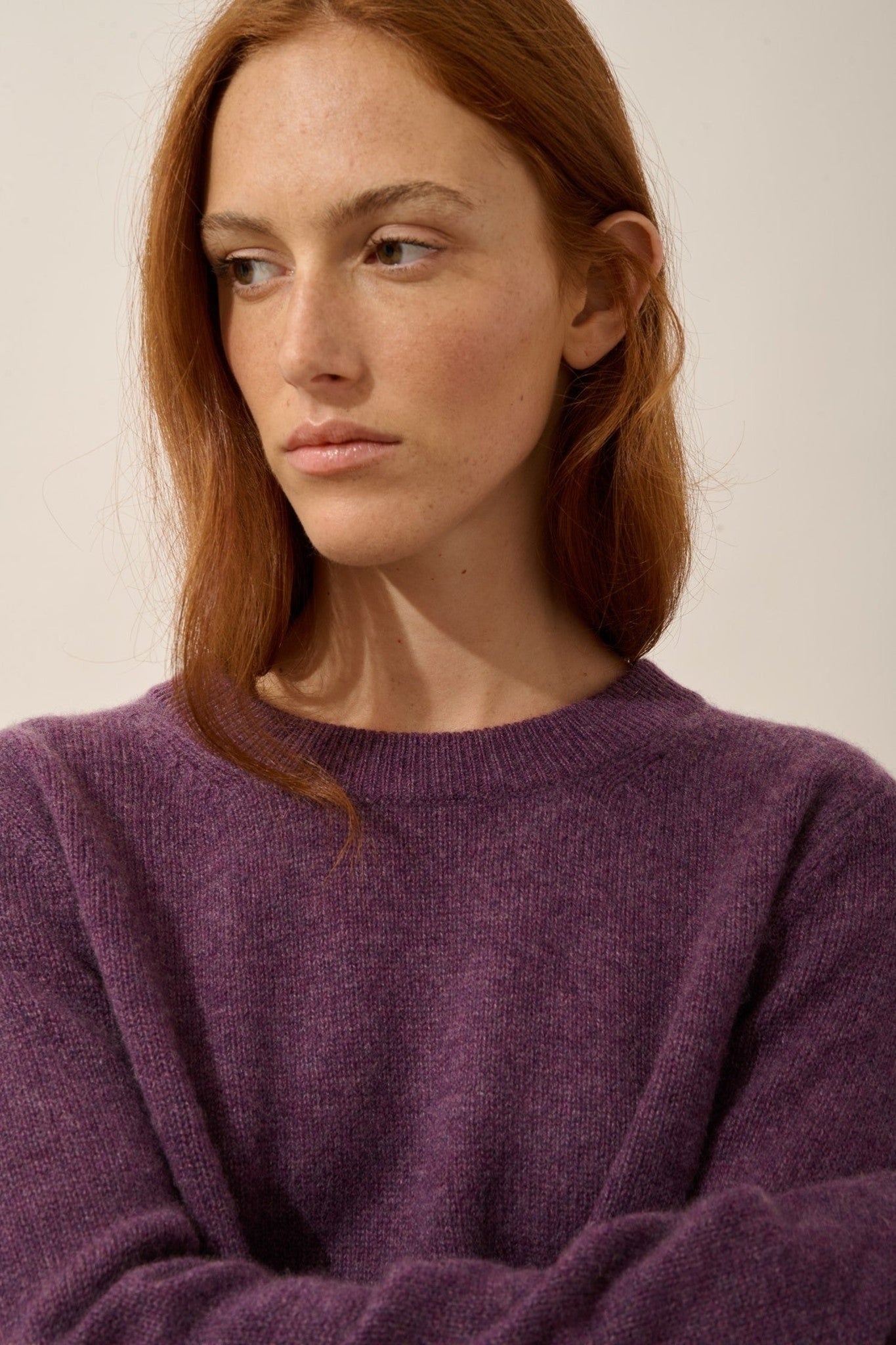 lexini pull col rond 4 fils violet chiné