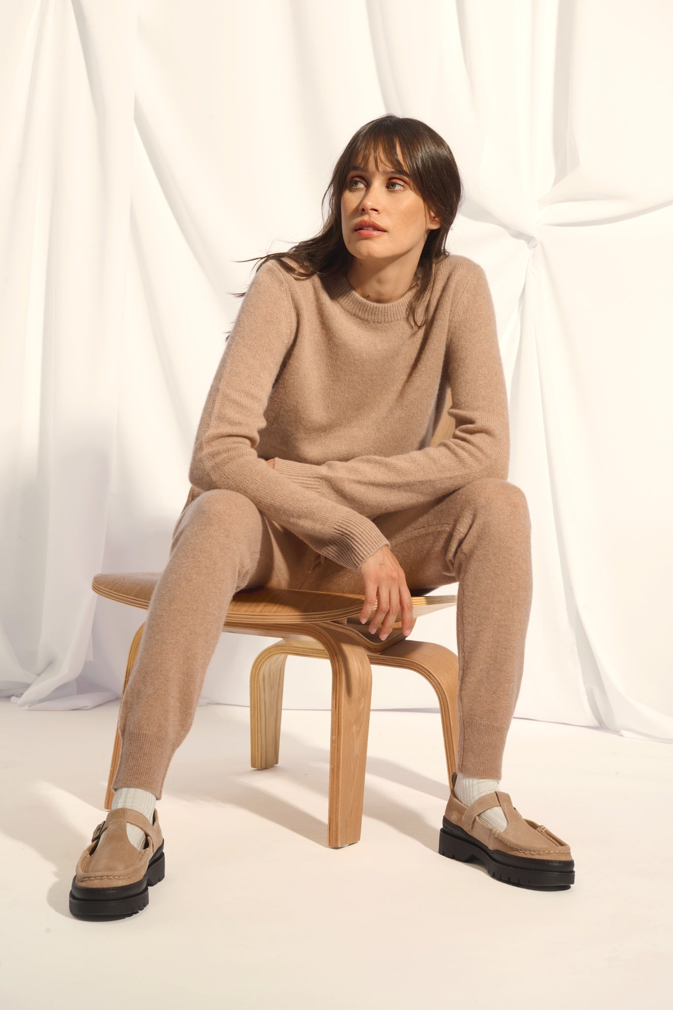 LEXINI pull col rond camel chiné