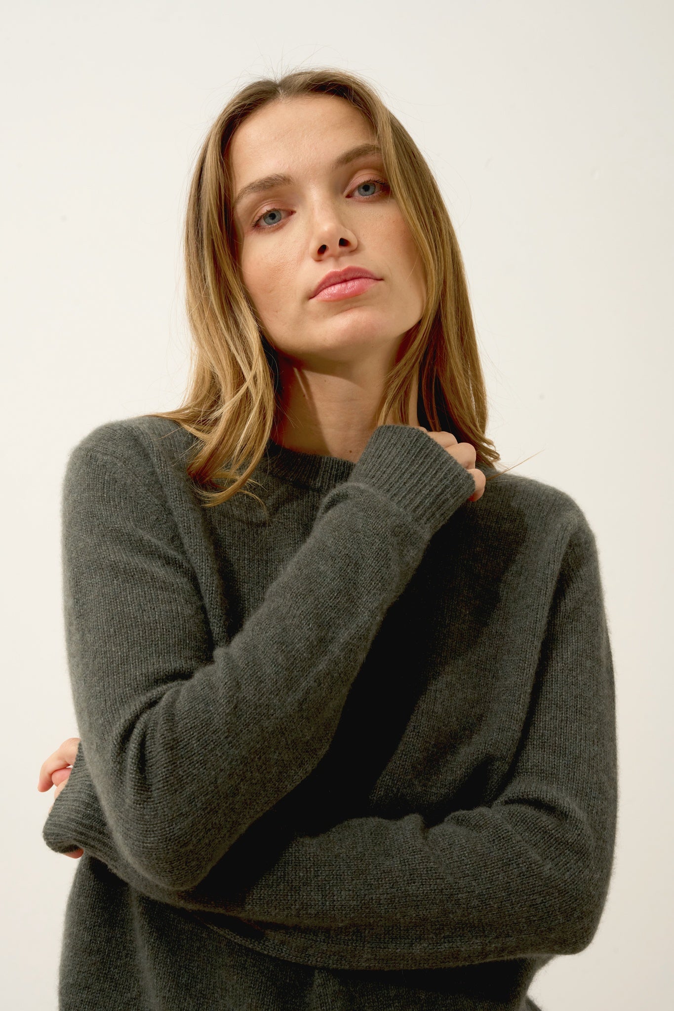 LEXINI pull col rond kaki chiné