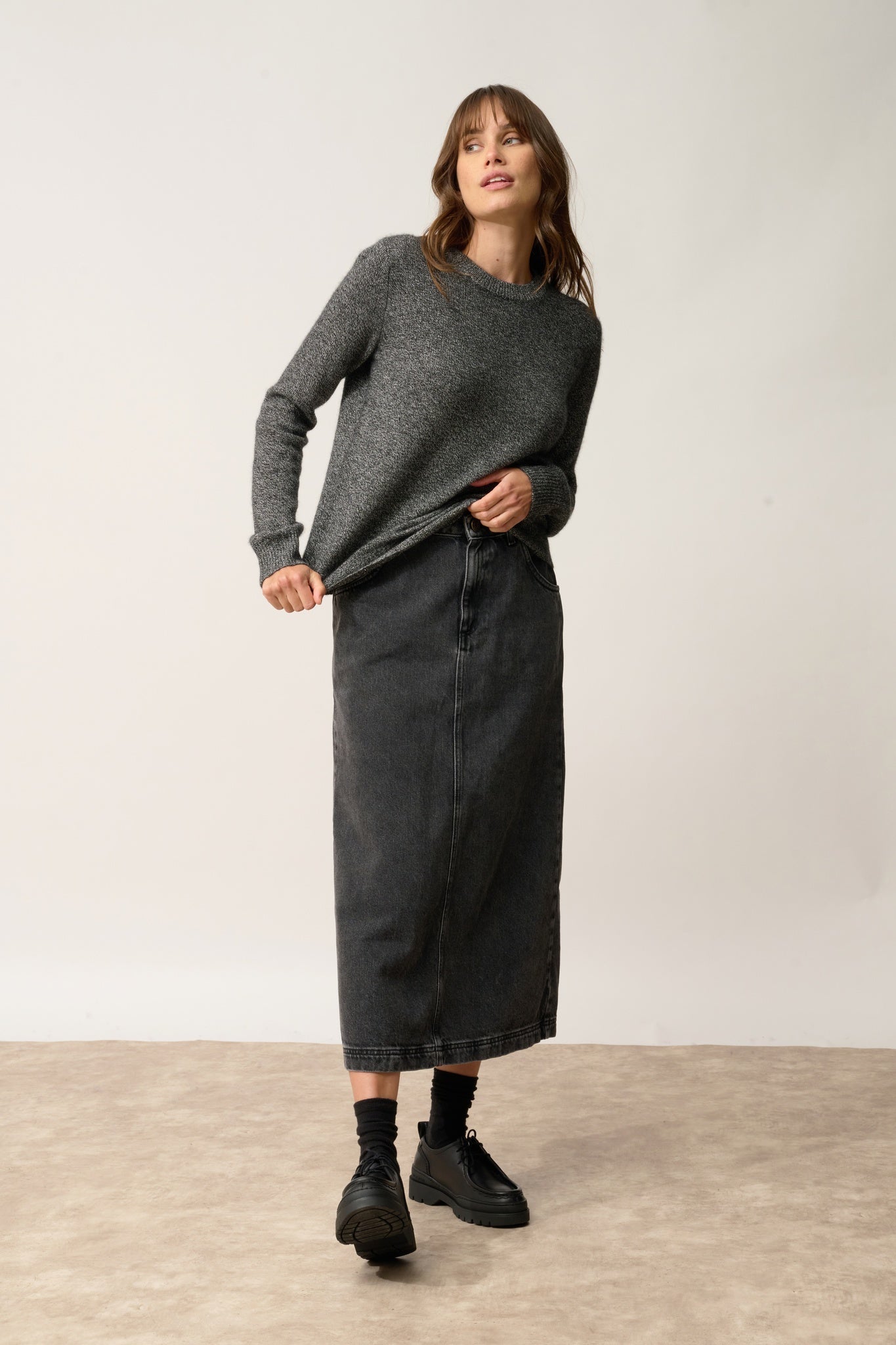 LEXINI pull col rond noir/blanc