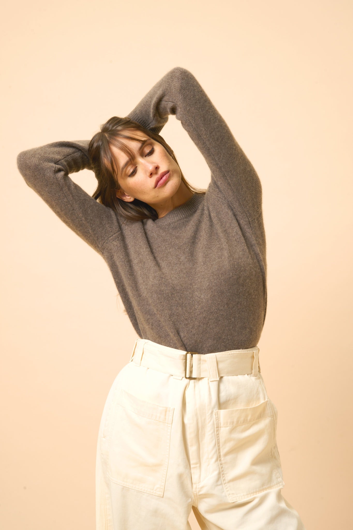 LEXINI pull col rond taupe chiné