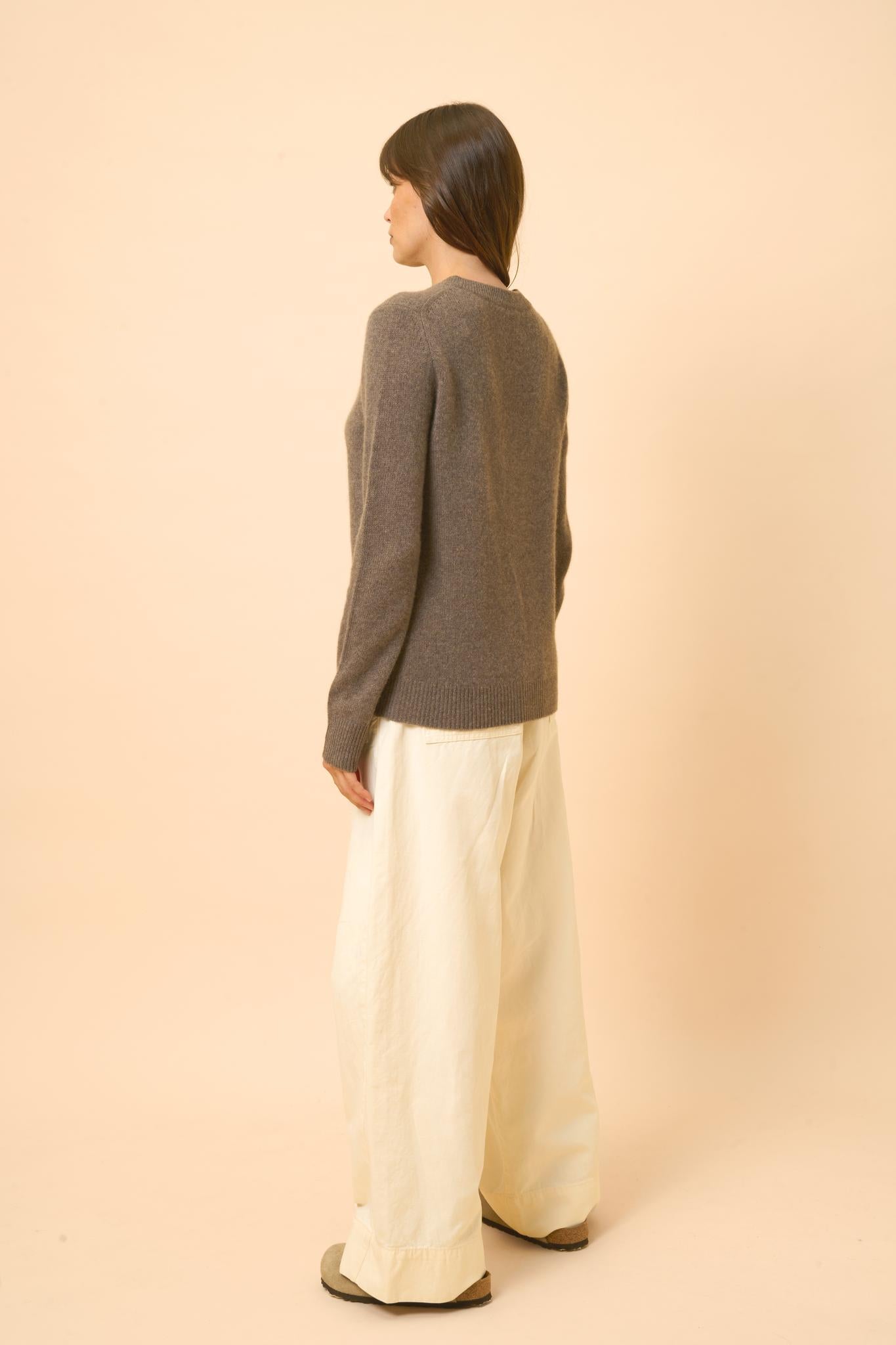 LEXINI pull col rond taupe chiné