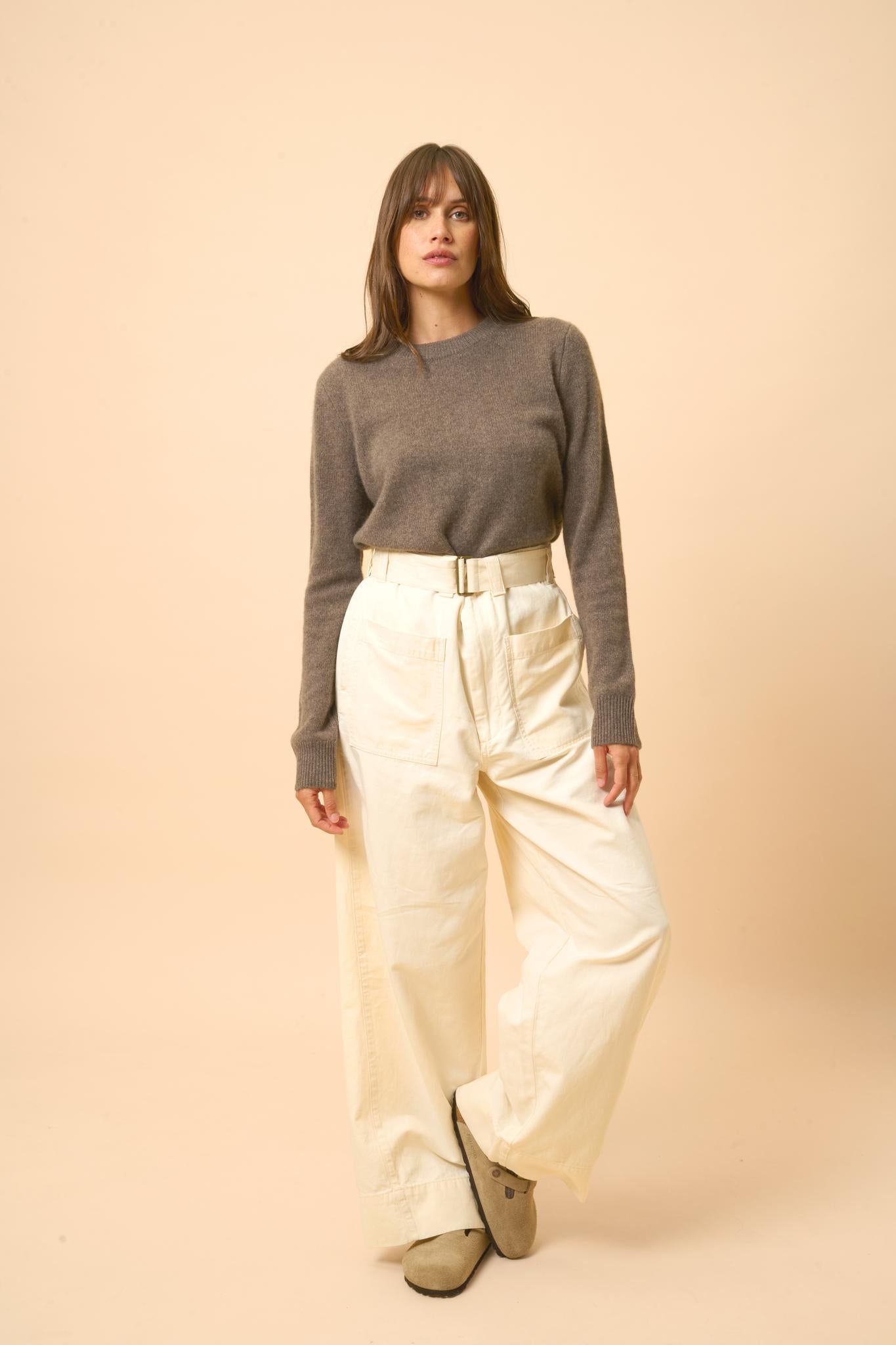 LEXINI pull col rond taupe chiné