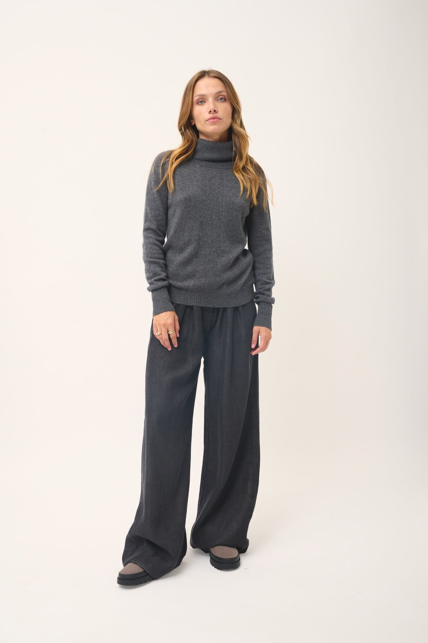 LILLY pull col roulé anthracite chiné