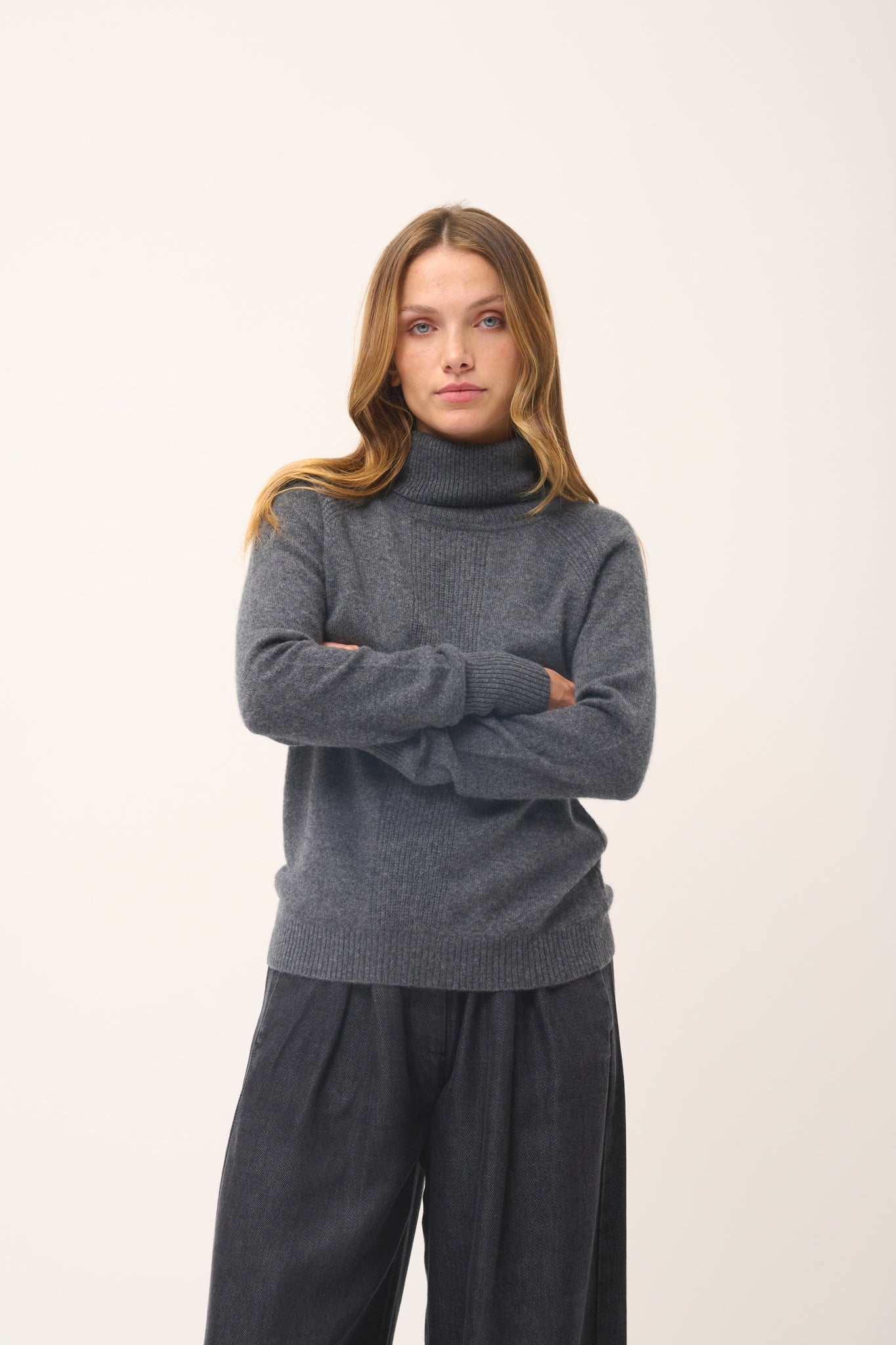 LILLY pull col roulé anthracite chiné