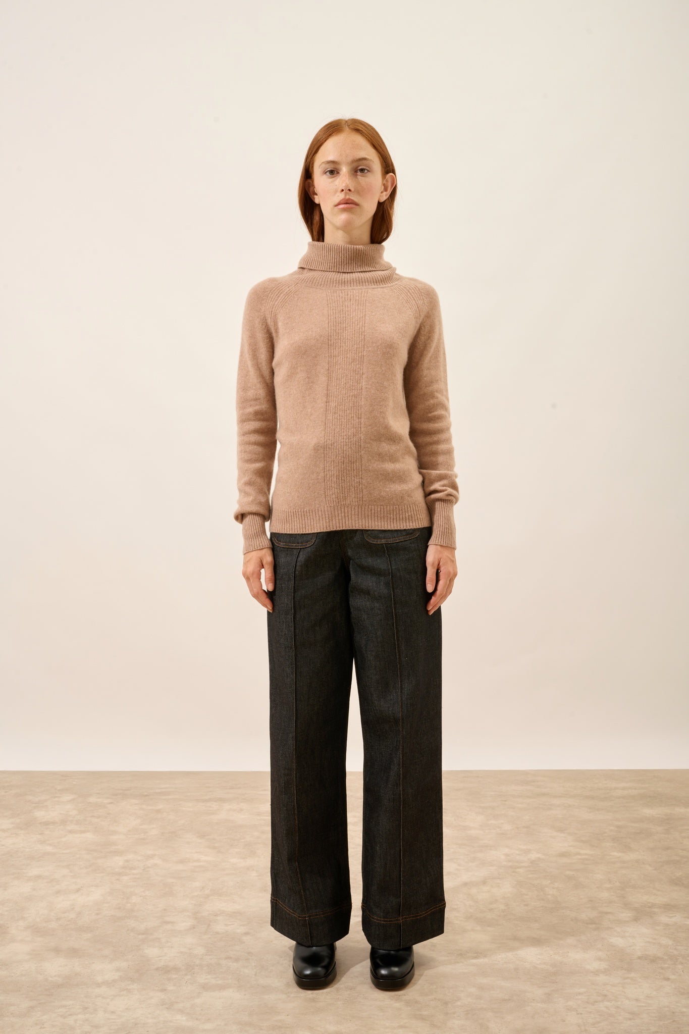 LILLY pull col roulé camel chiné