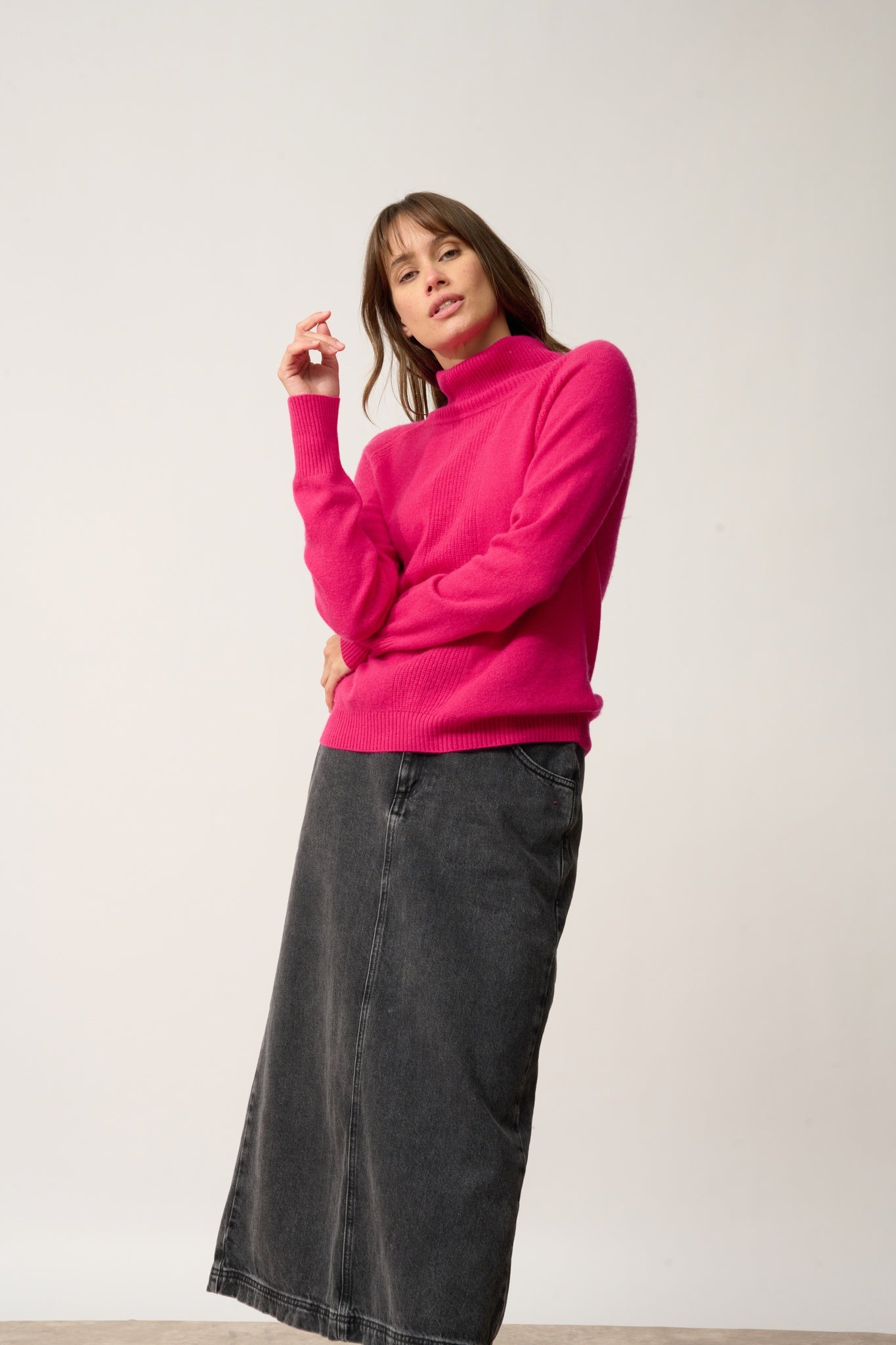 LILLY pull col roulé fuchsia