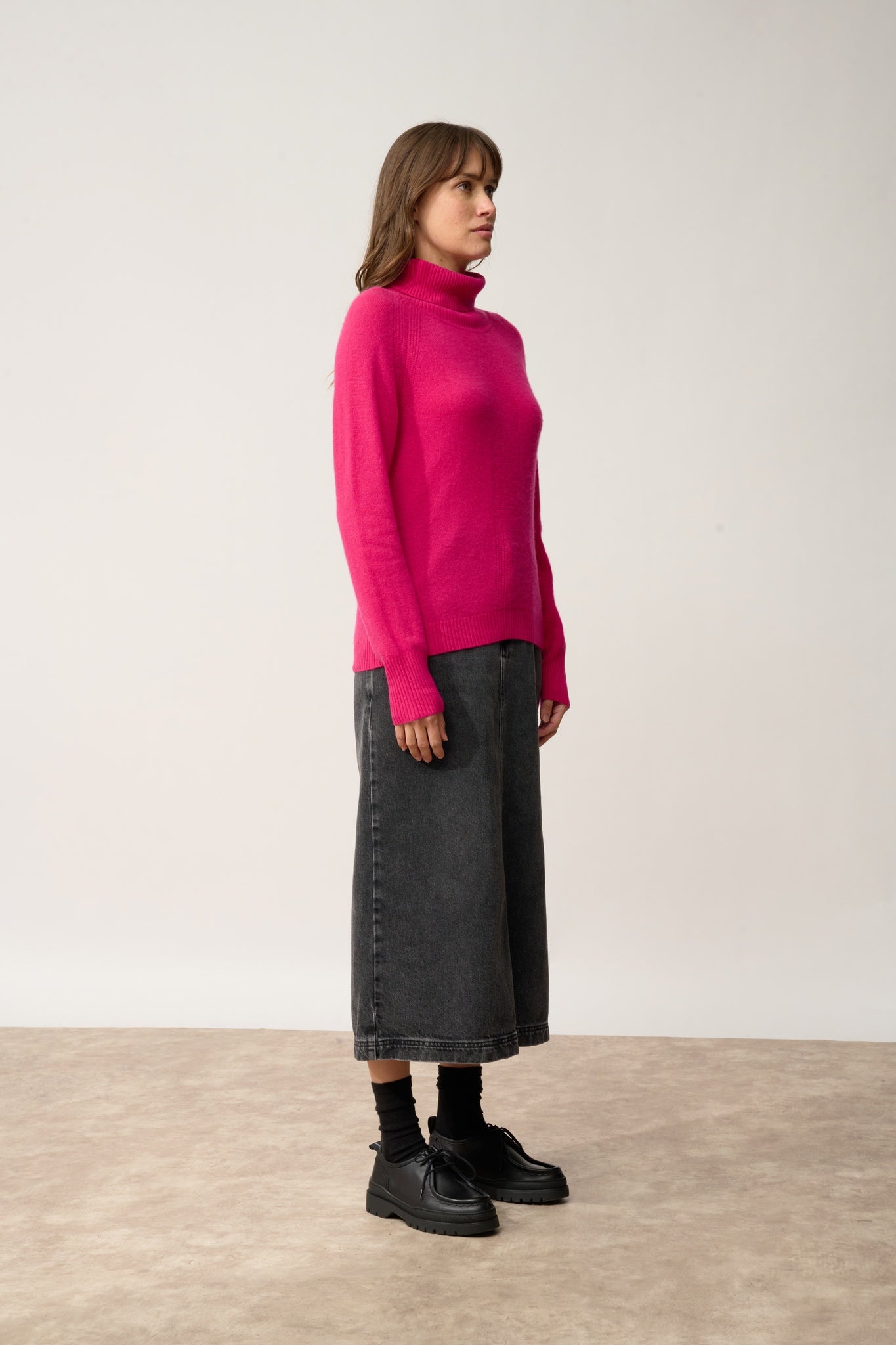 LILLY pull col roulé fuchsia