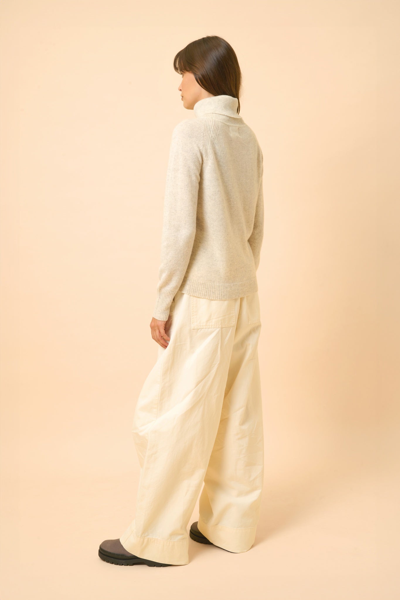 LILLY pull col roulé gris perle chiné