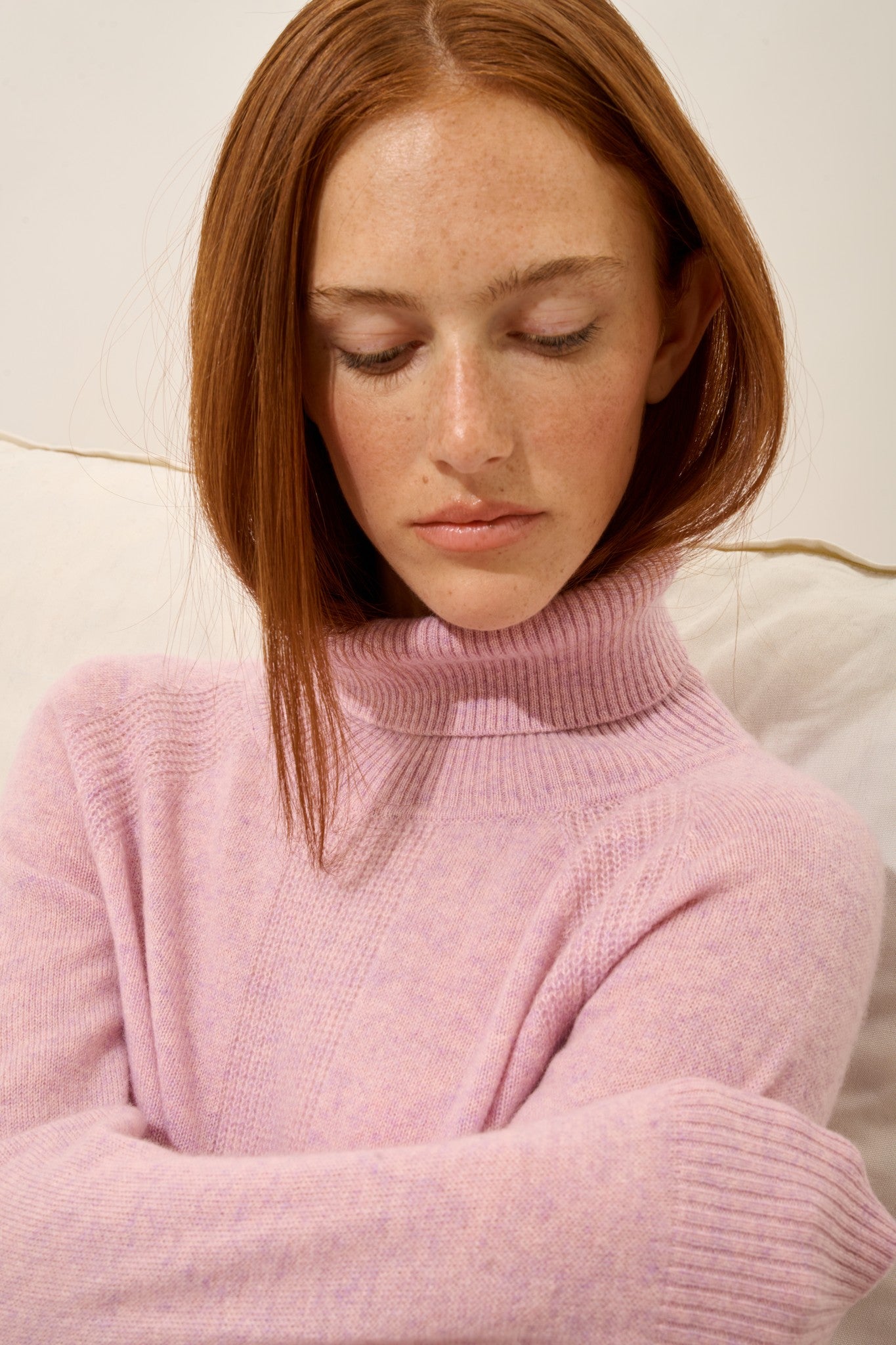 lilly pull col roulé guimauve chiné 100% cachemire