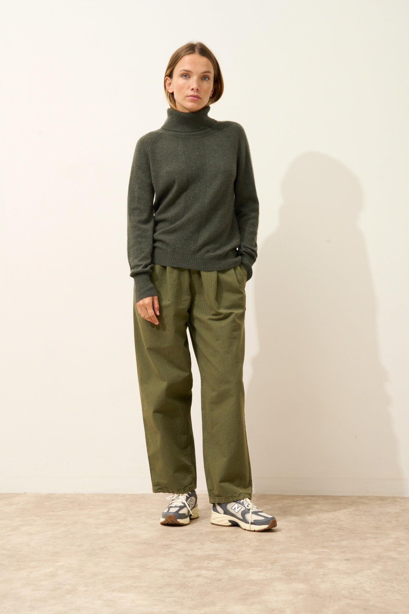 LILLY pull col roulé kaki chiné