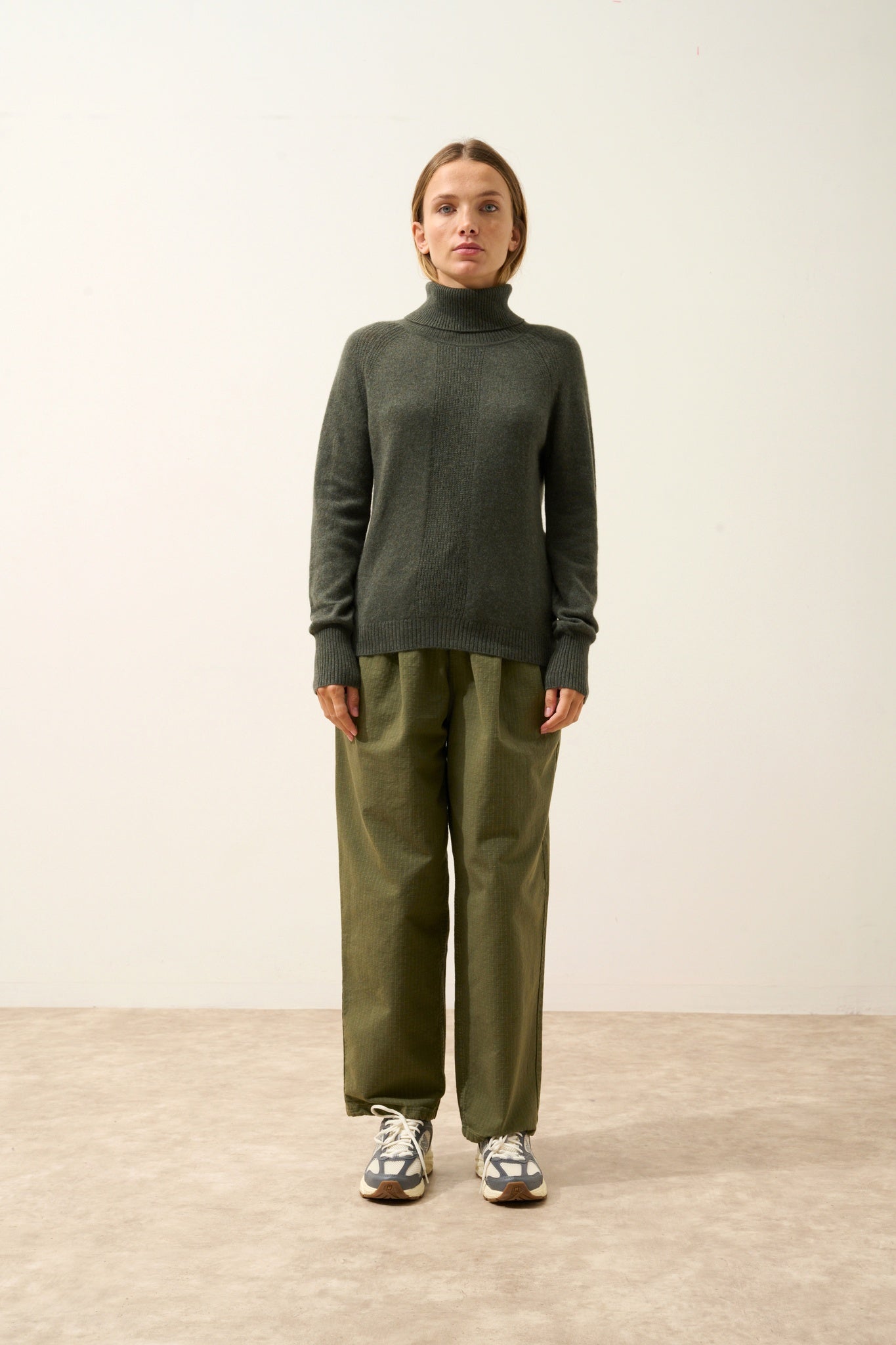 LILLY pull col roulé kaki chiné