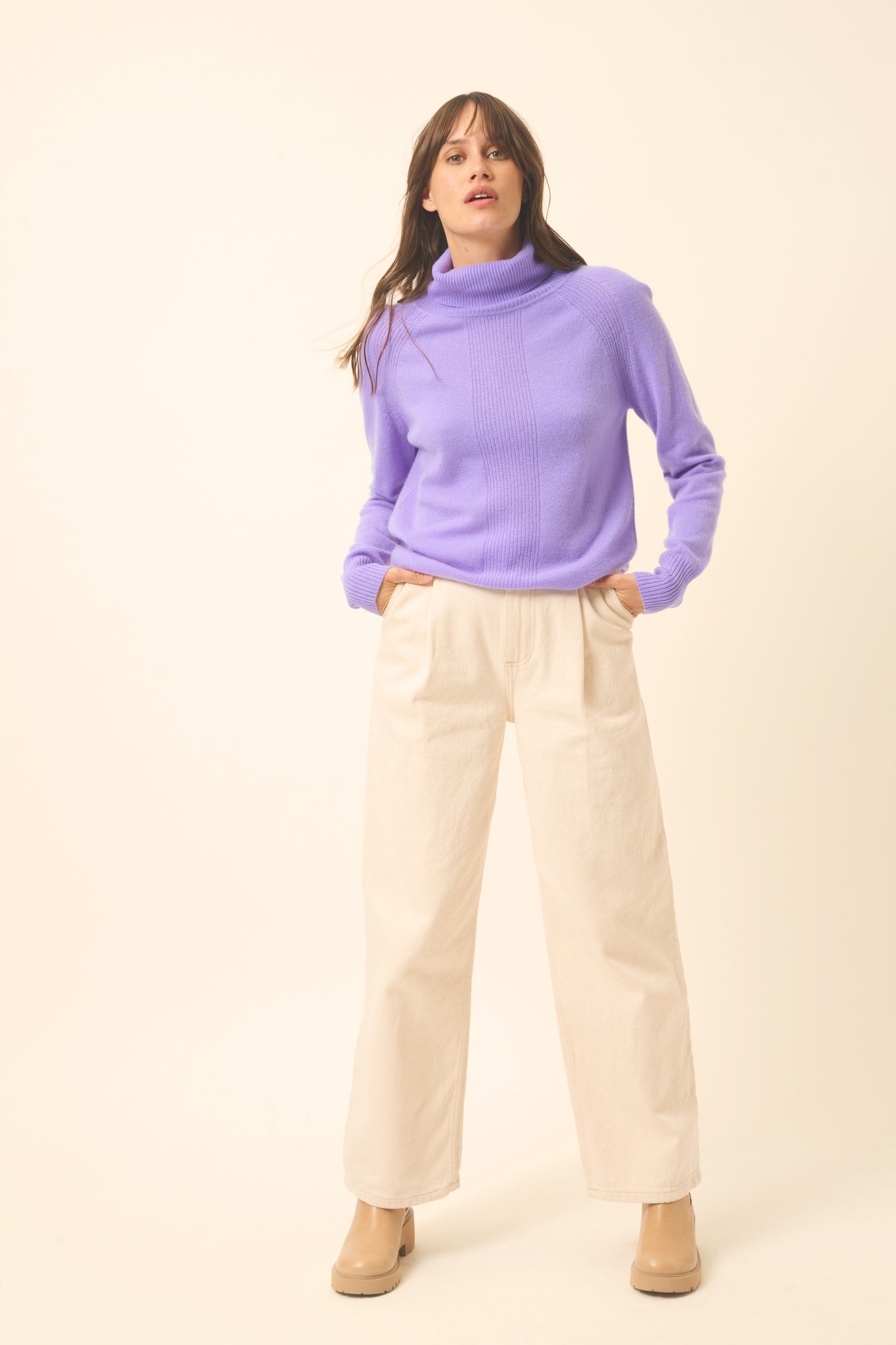 LILLY pull col roulé lavande