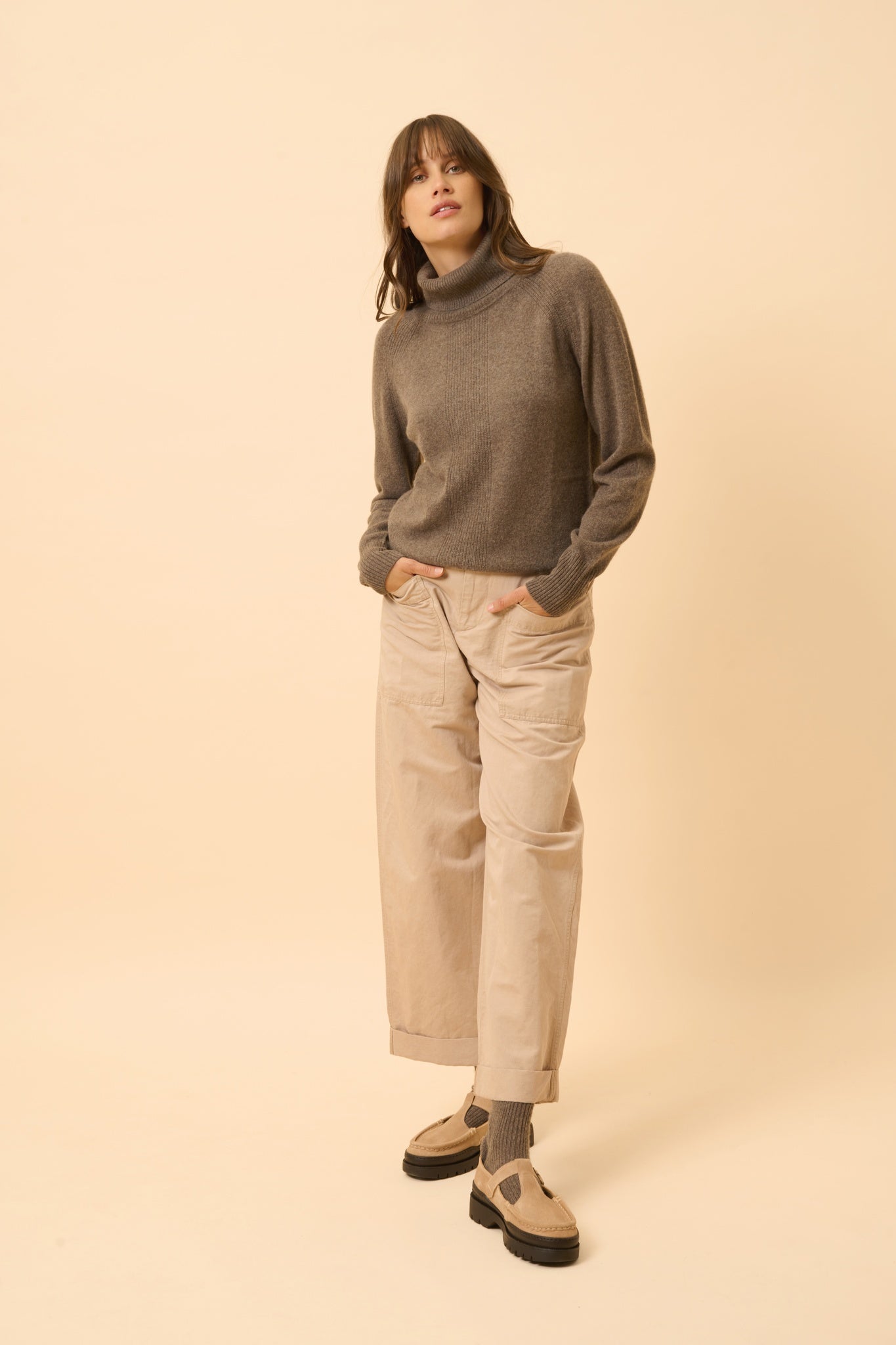 LILLY taupe heathered turtleneck sweater