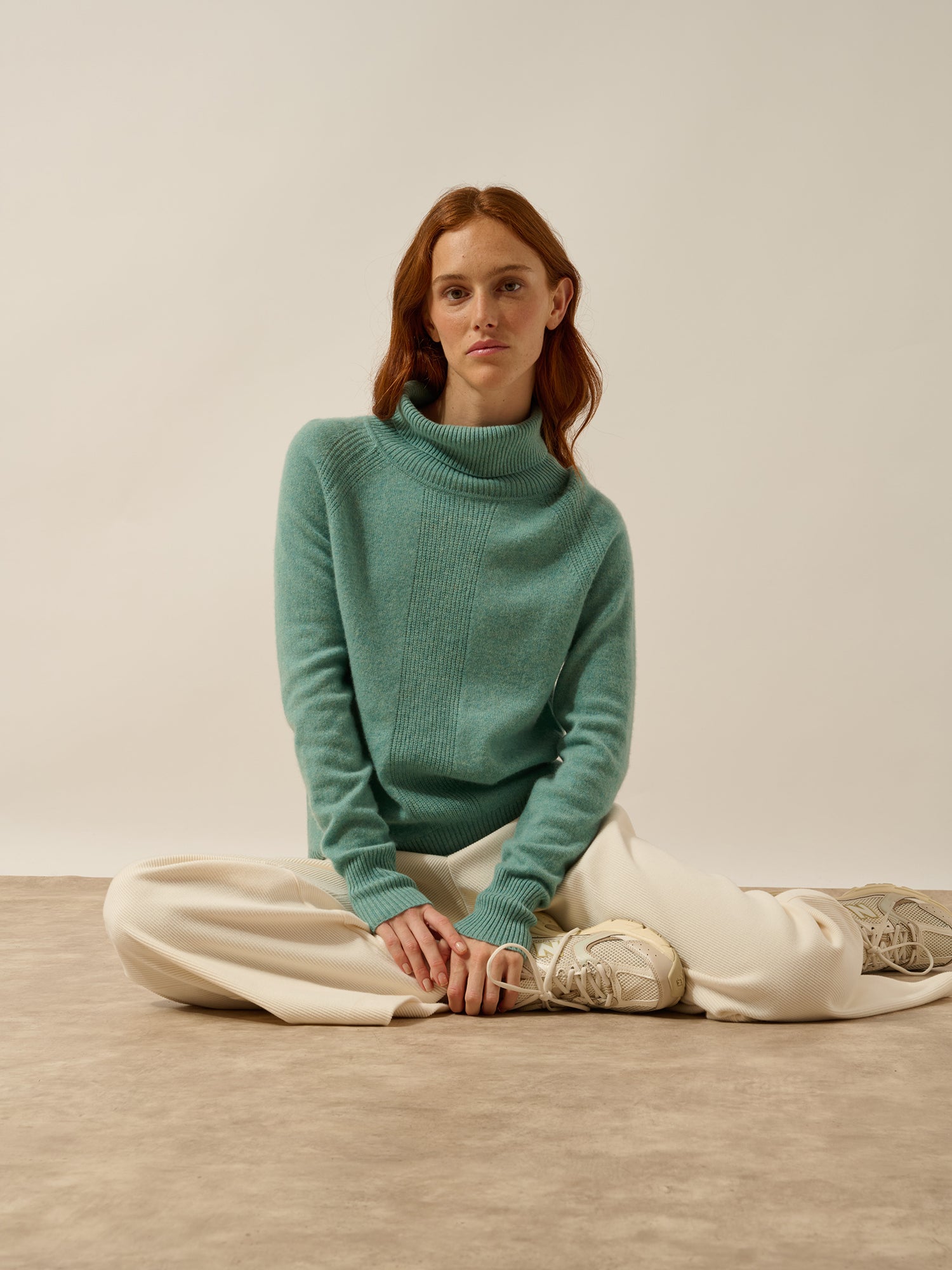 LILLY pull col roulé vert chiné