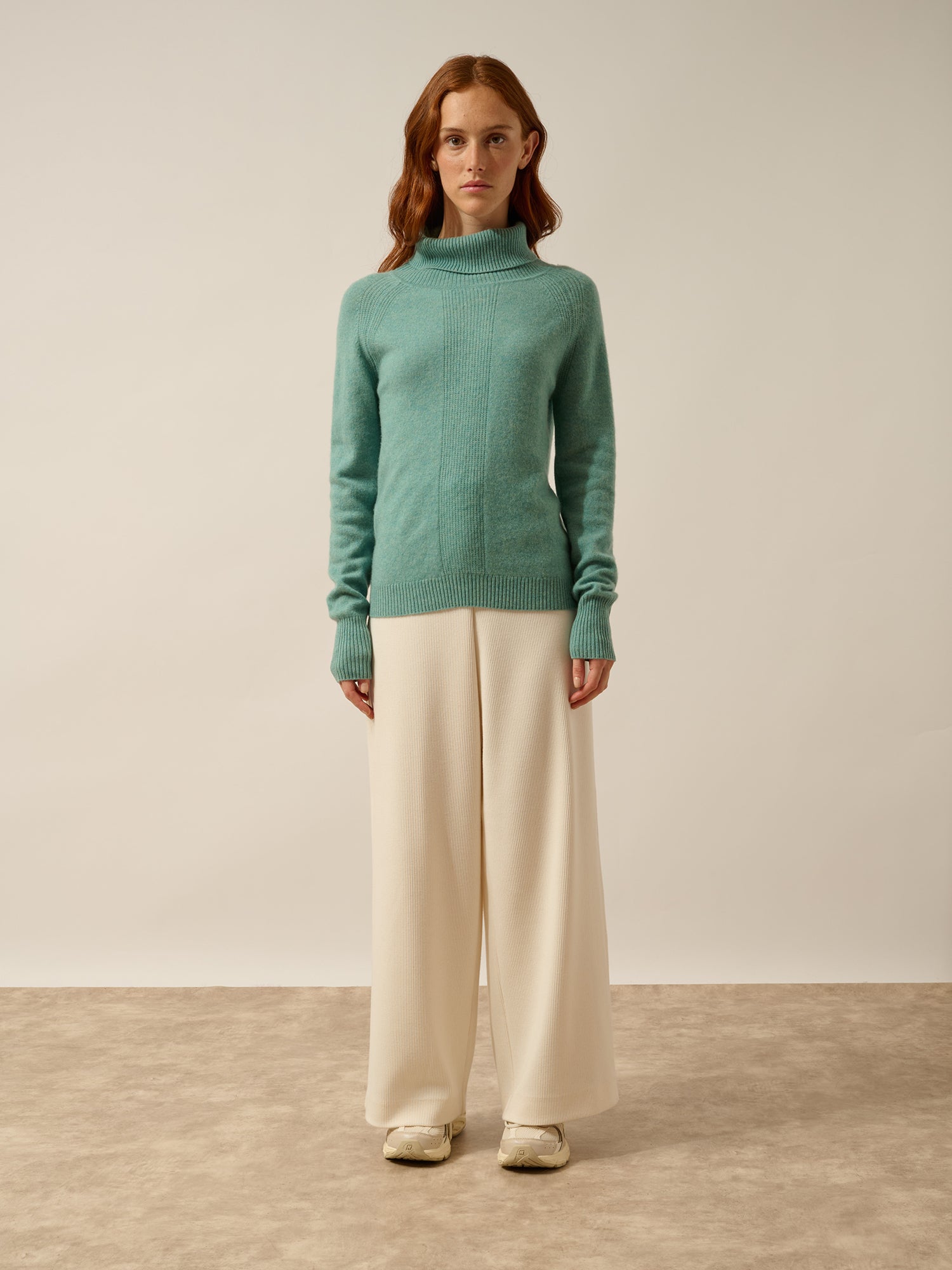 LILLY pull col roulé vert chiné