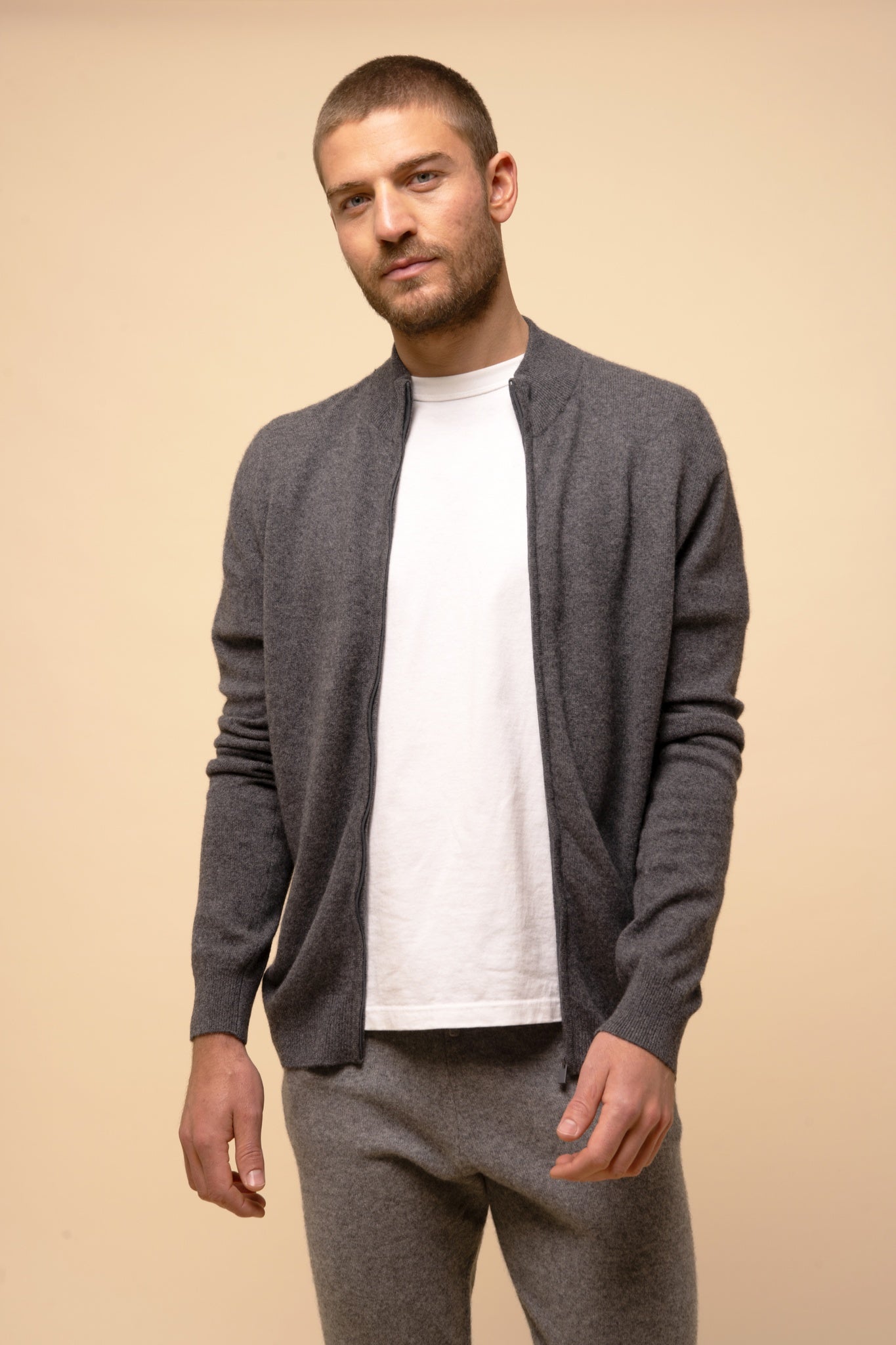 LILOU anthracite heathered high-neck cardigan