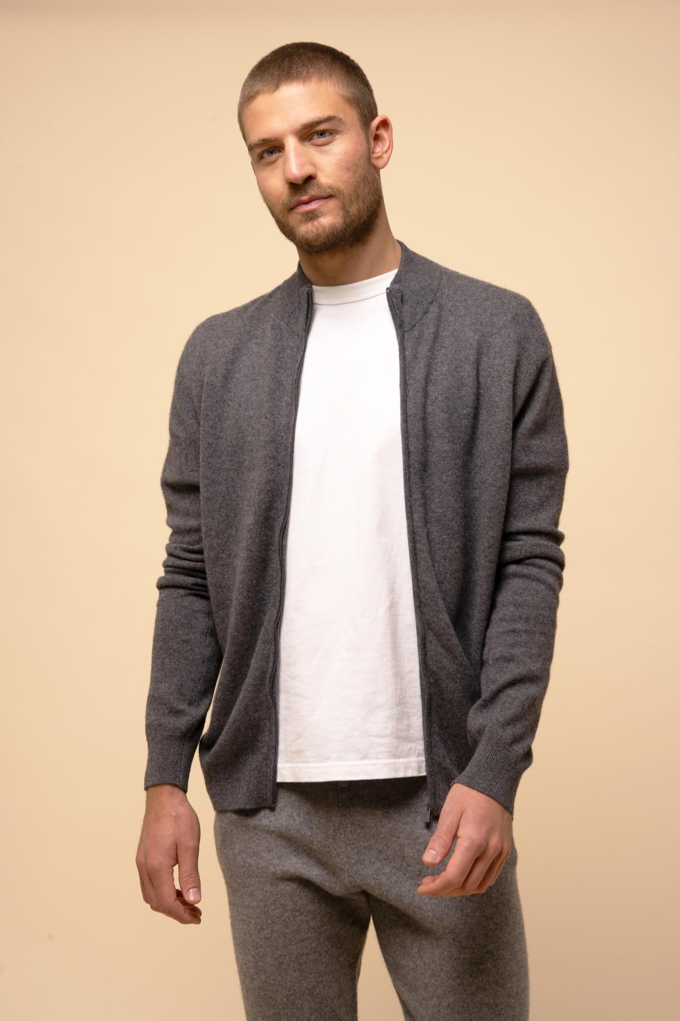 LILOU gilet col montant anthracite chiné