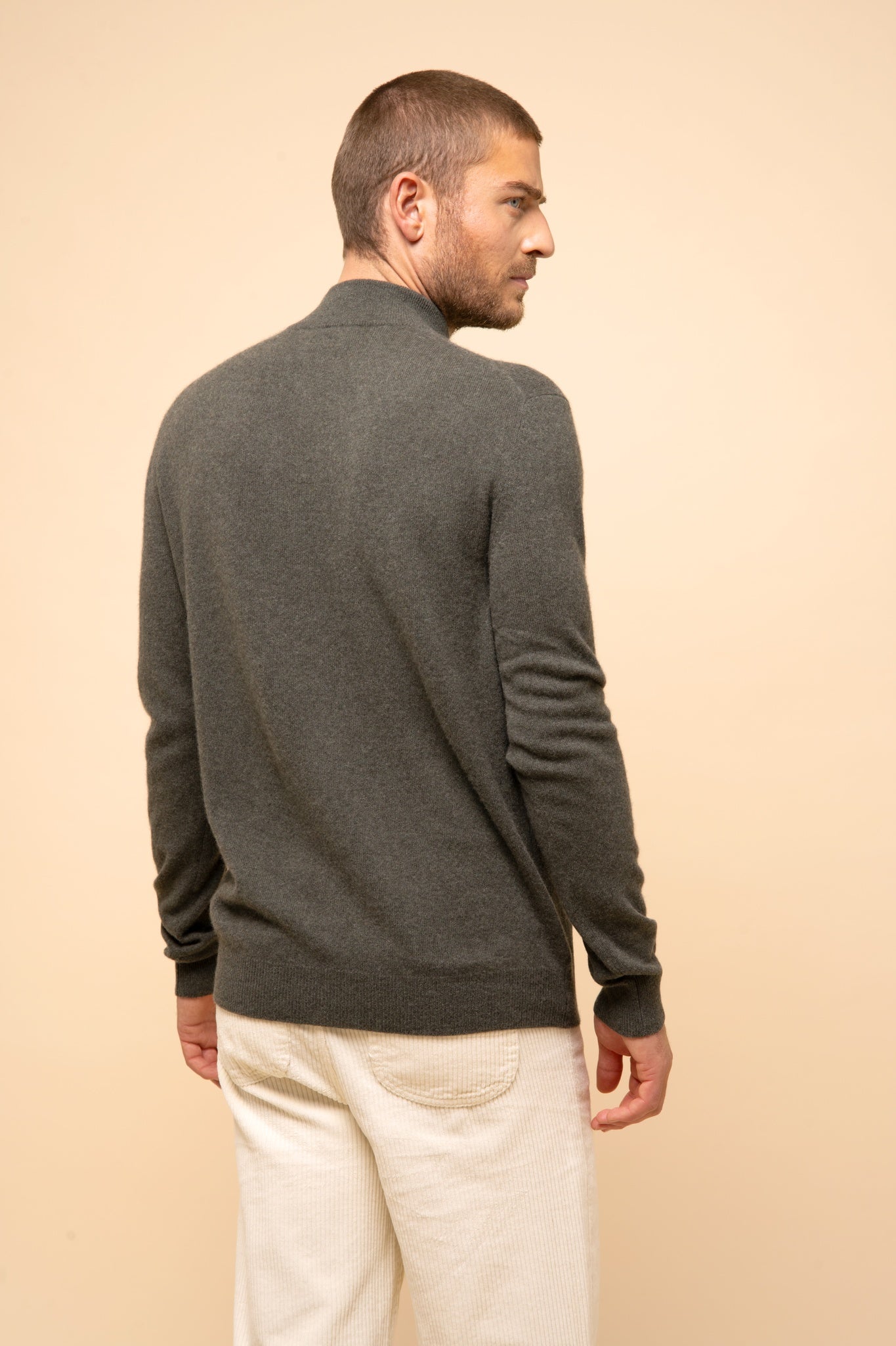 LILOU gilet col montant kaki chiné