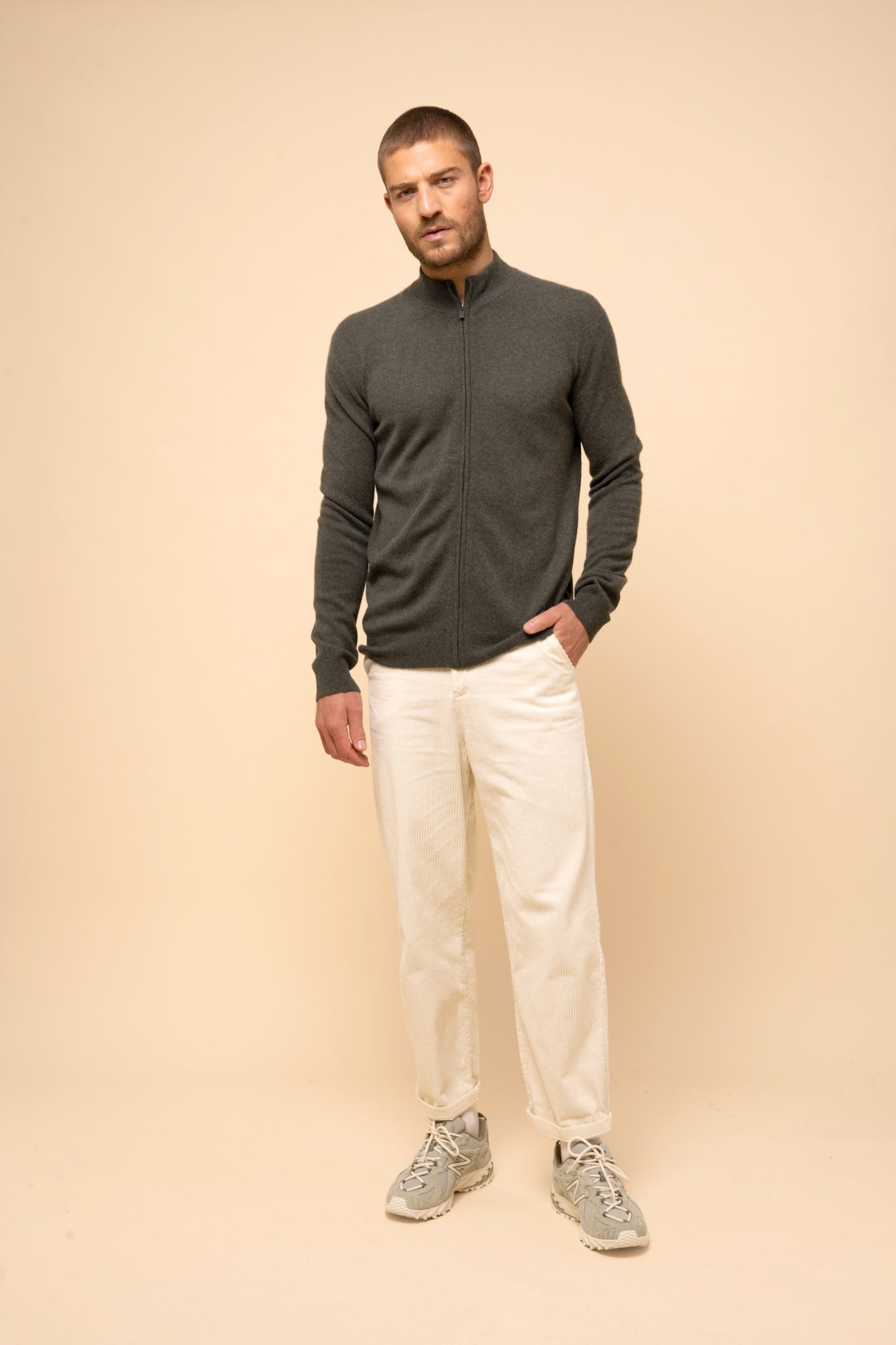 LILOU gilet col montant kaki chiné