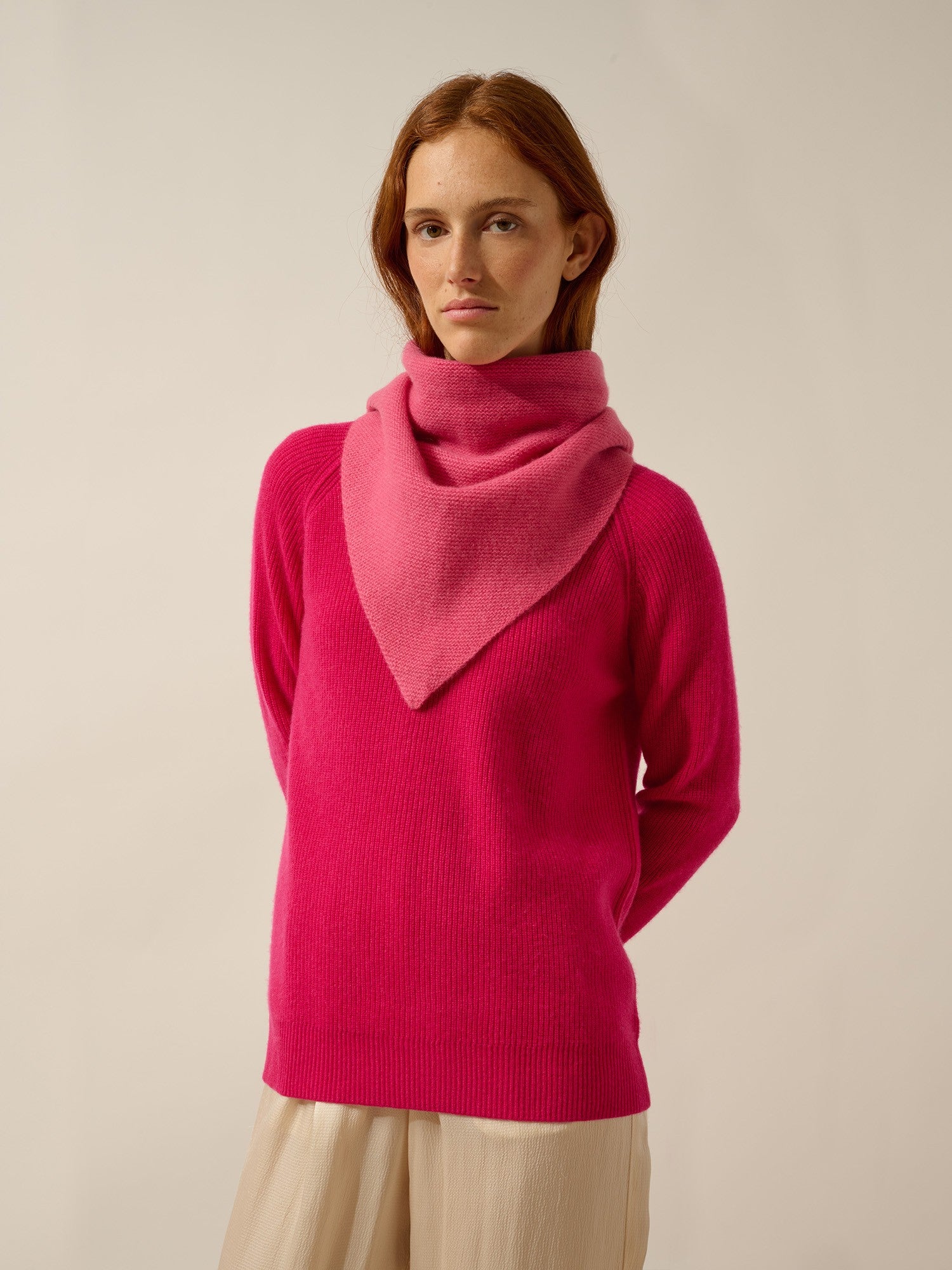 lima écharpe triangle avec franges 4 fils fraise