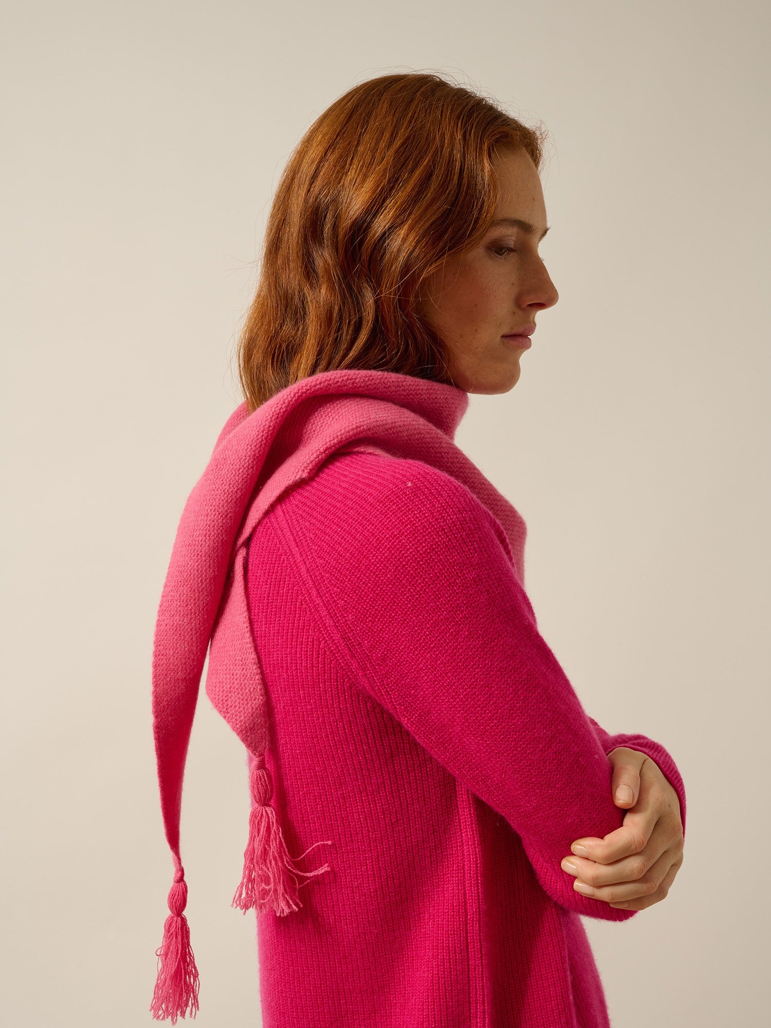 lima écharpe triangle avec franges 4 fils fraise