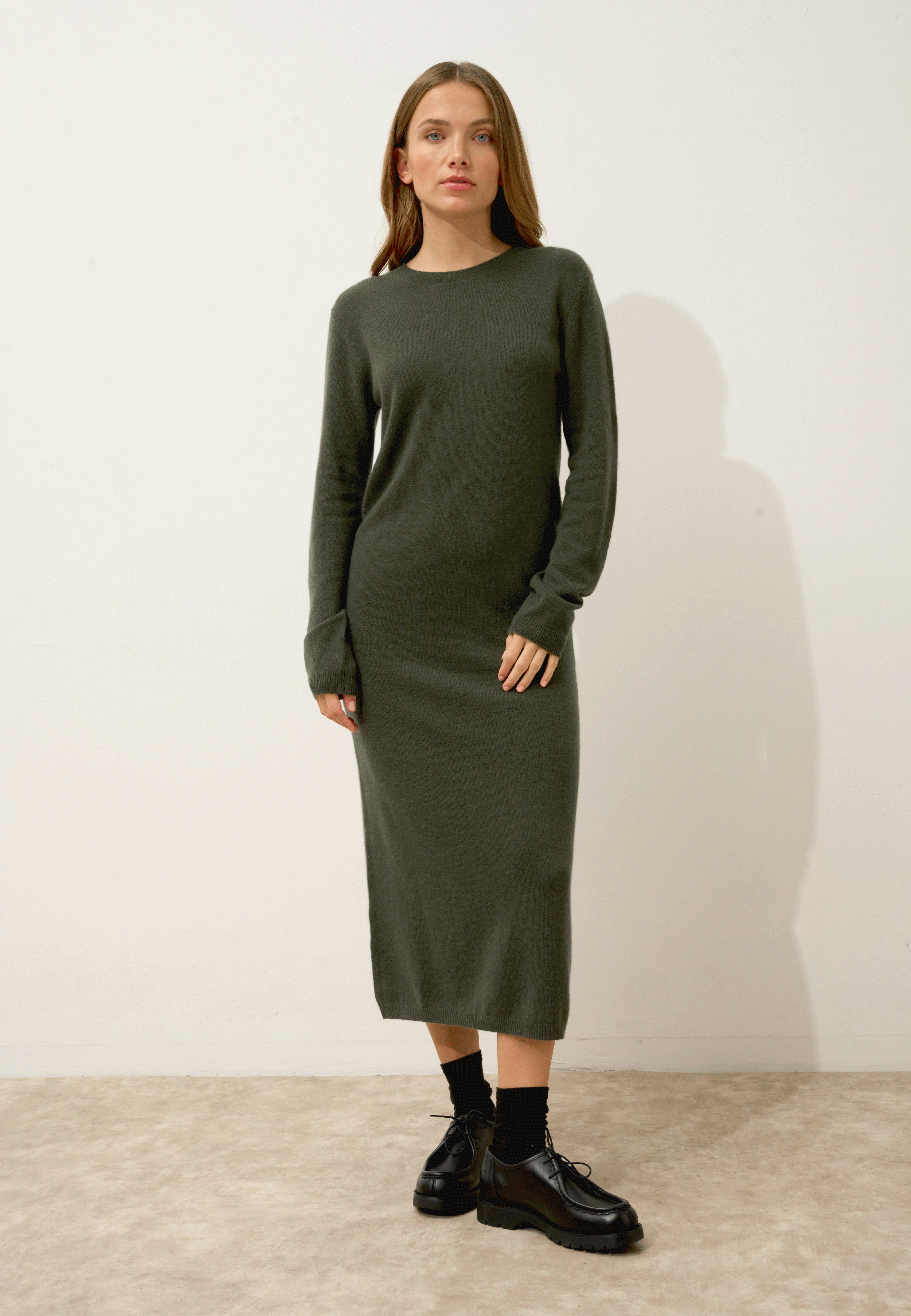LINA round-neck dress khaki