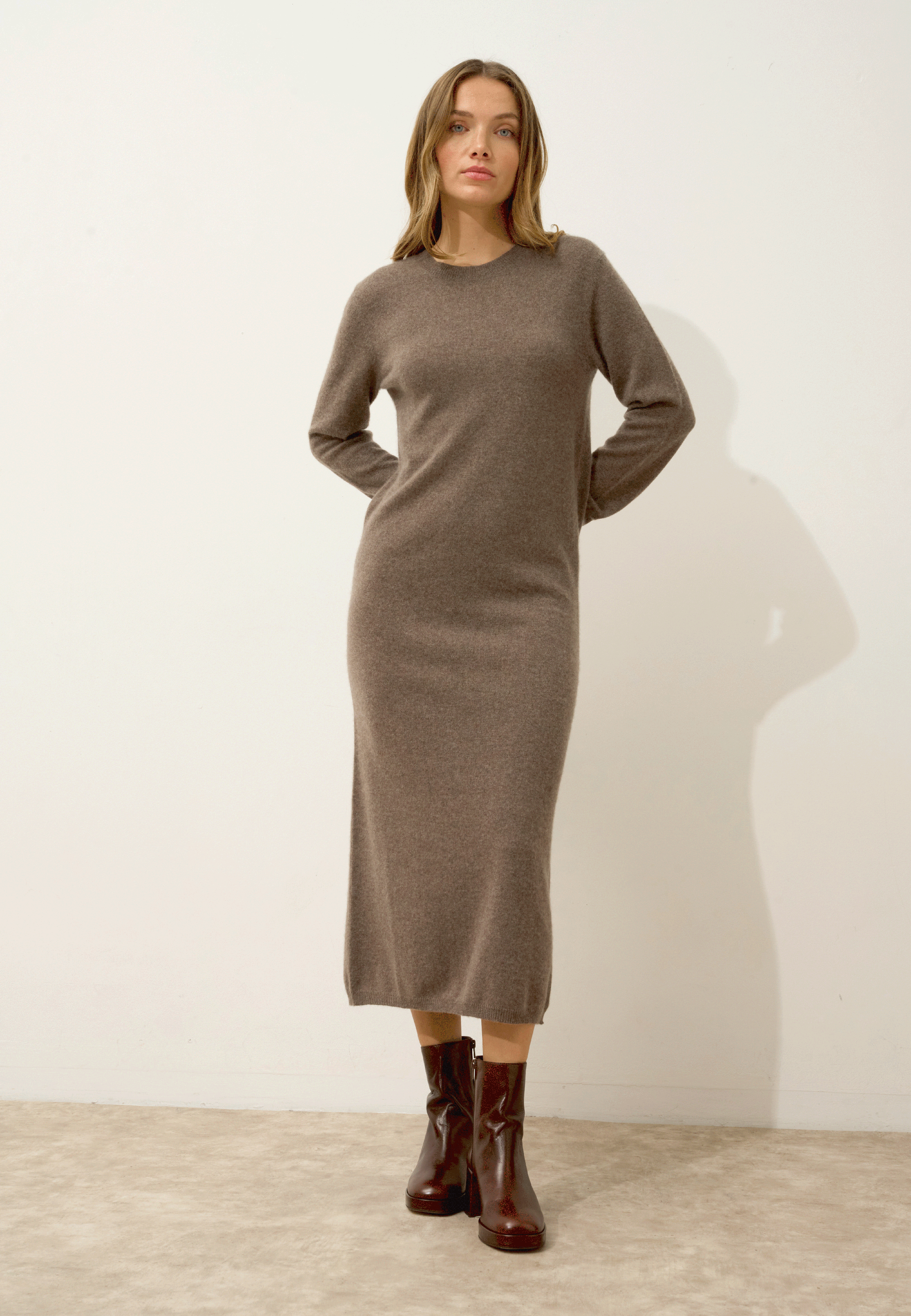 LINA taupe mottled round-neck dress