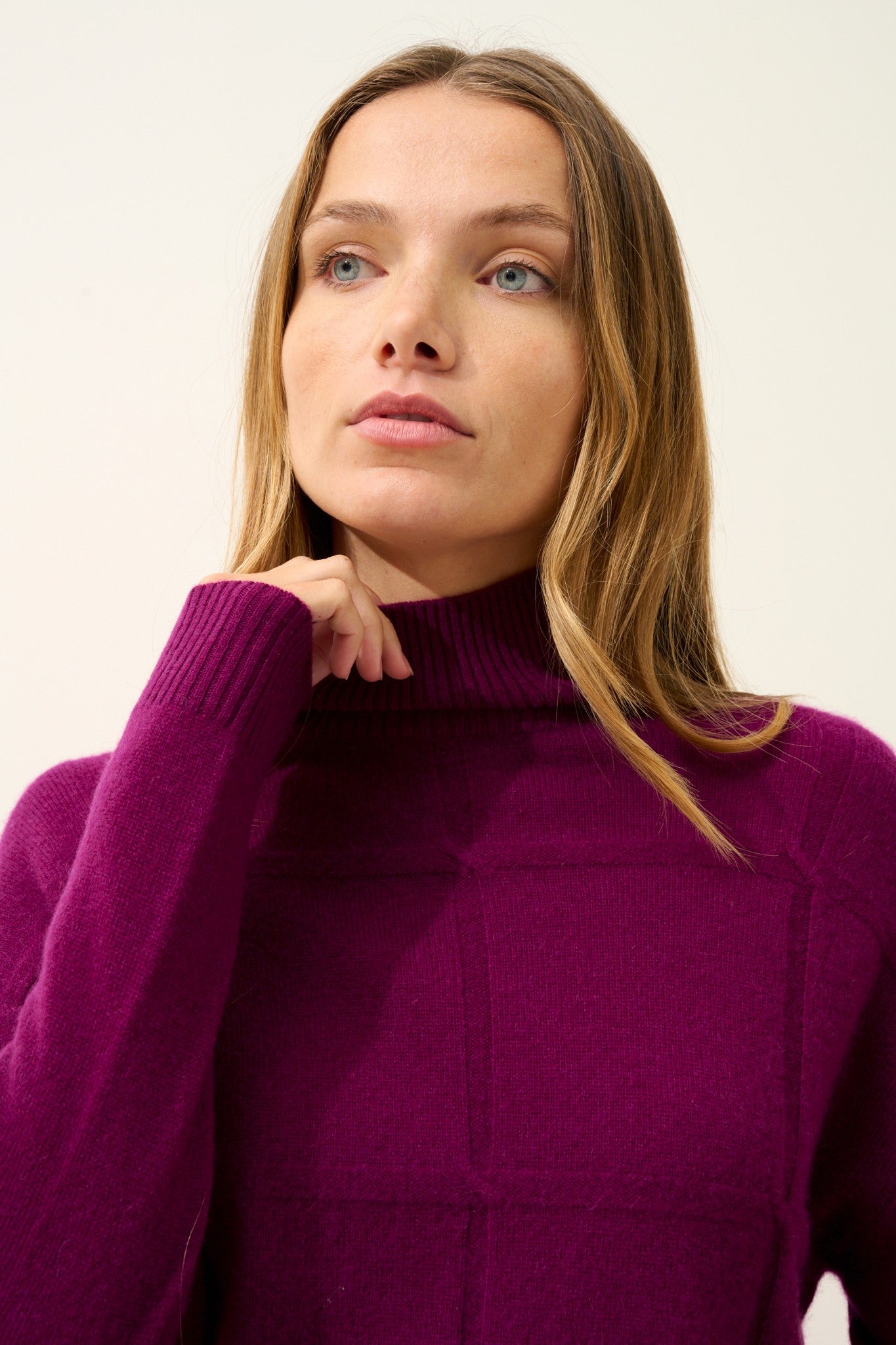 loralia pull col roulé prune 100% cachemire