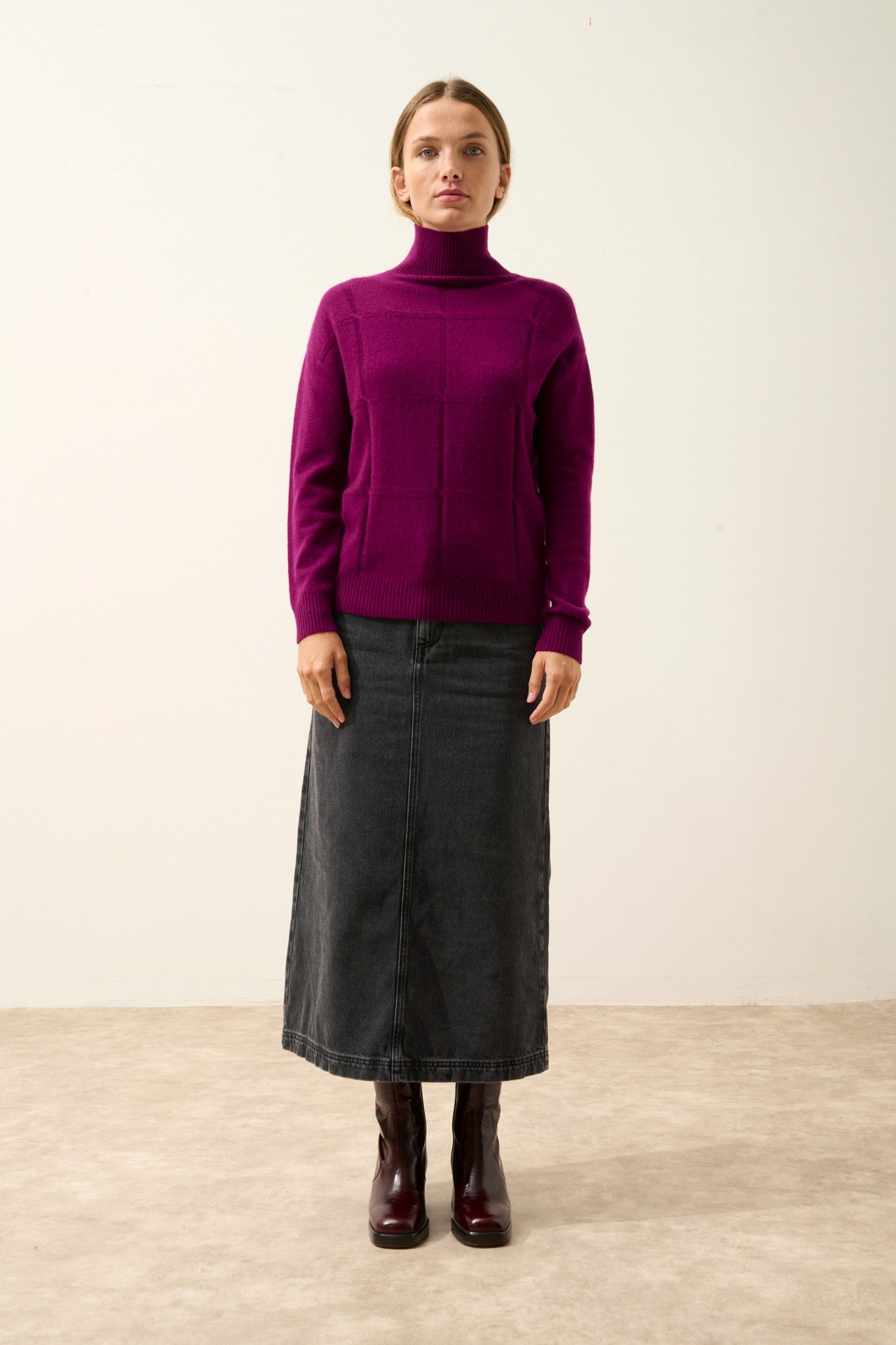 loralia pull col roulé prune 100% cachemire