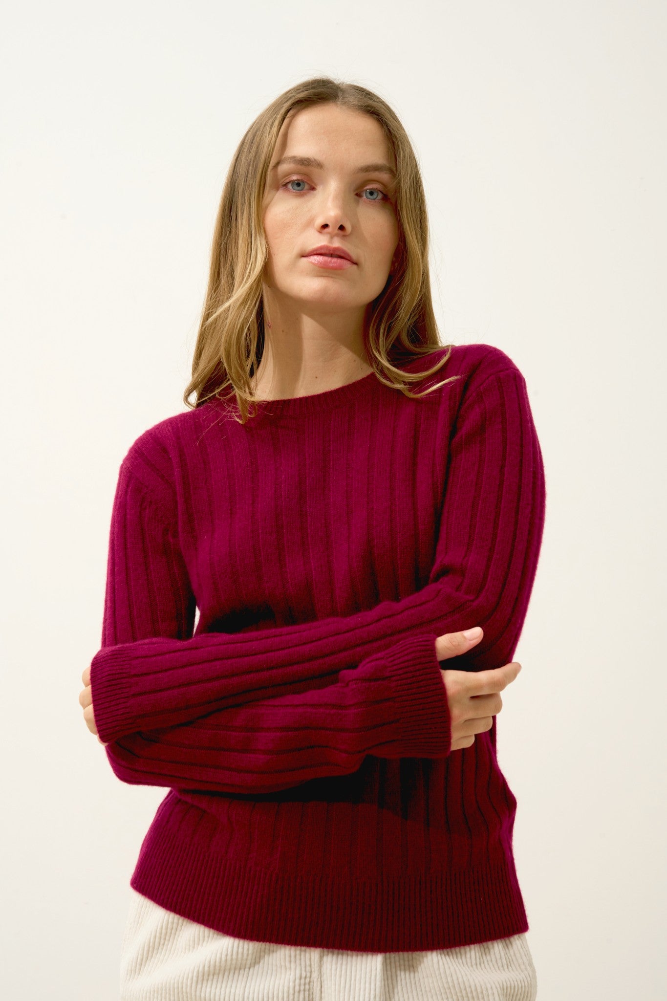 lorana pull col rond 4 fils bordeaux 100% cachemire