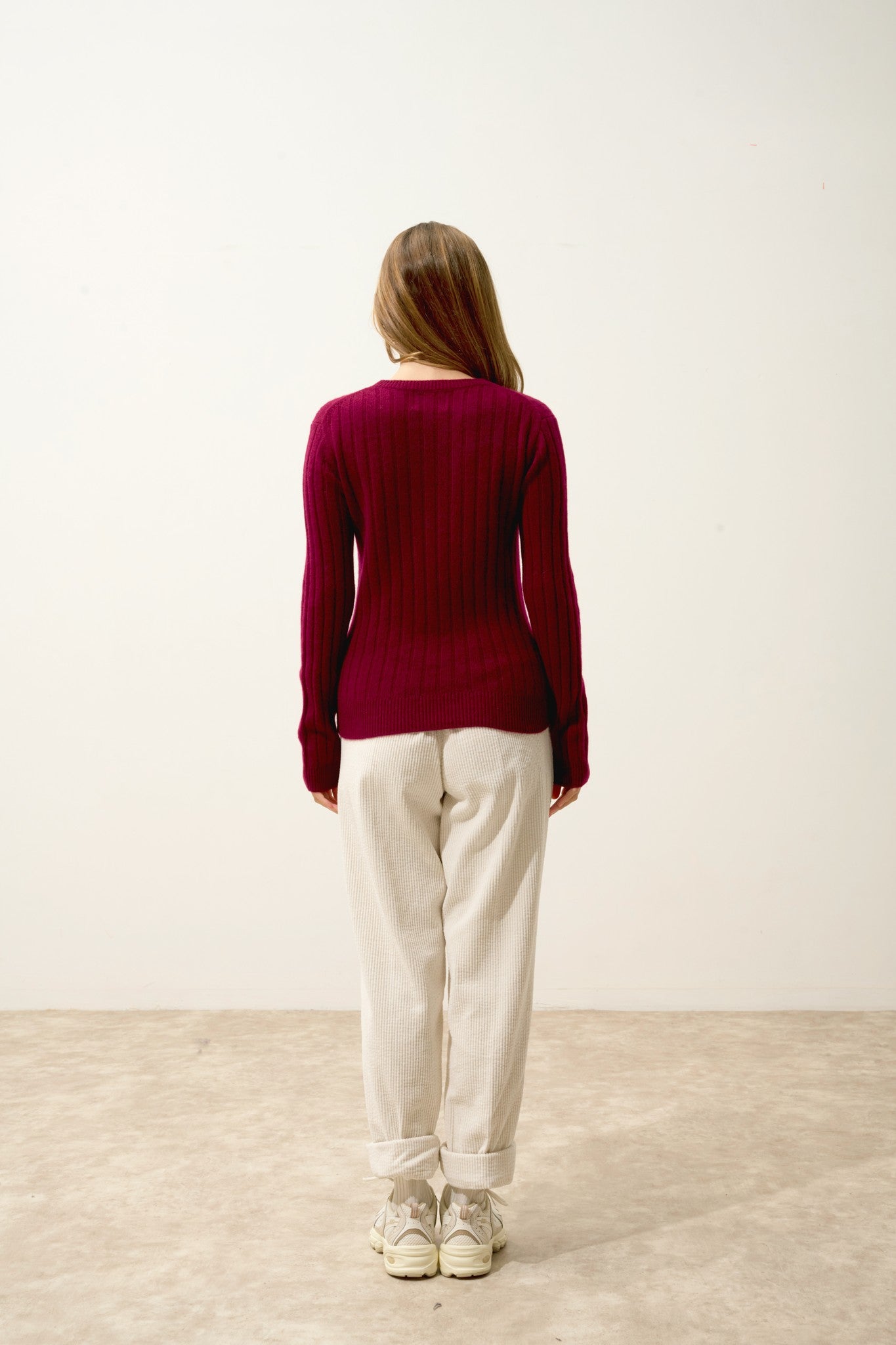 lorana pull col rond 4 fils bordeaux 100% cachemire