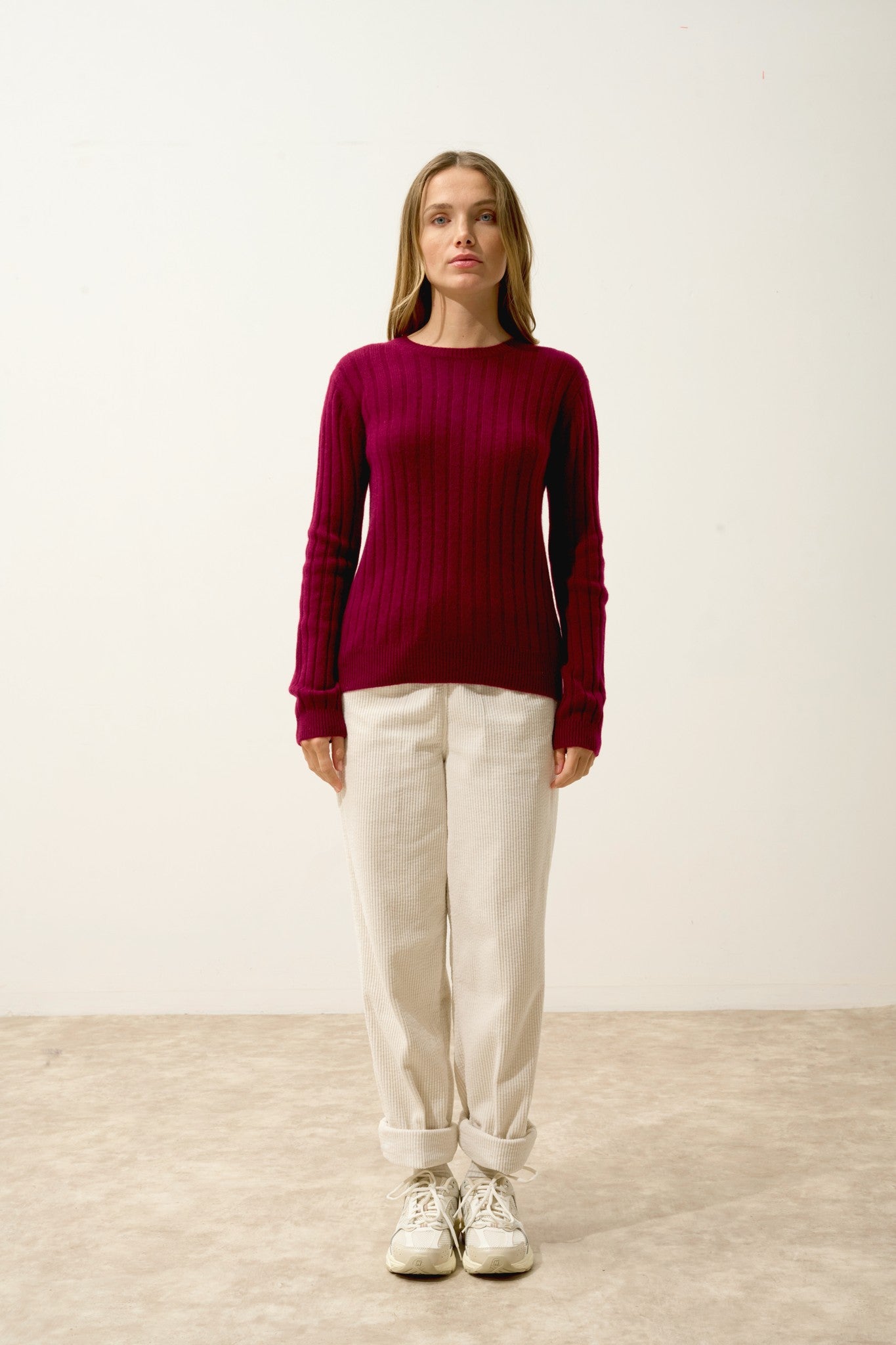 lorana pull col rond 4 fils bordeaux 100% cachemire