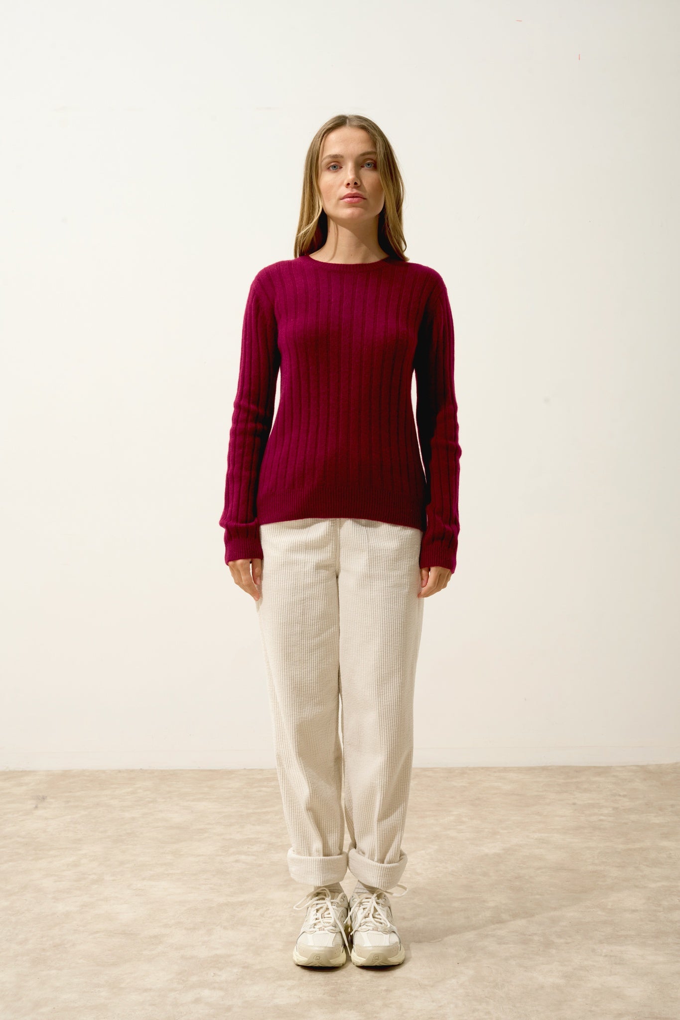 LORANA pull col rond 4 fils bordeaux