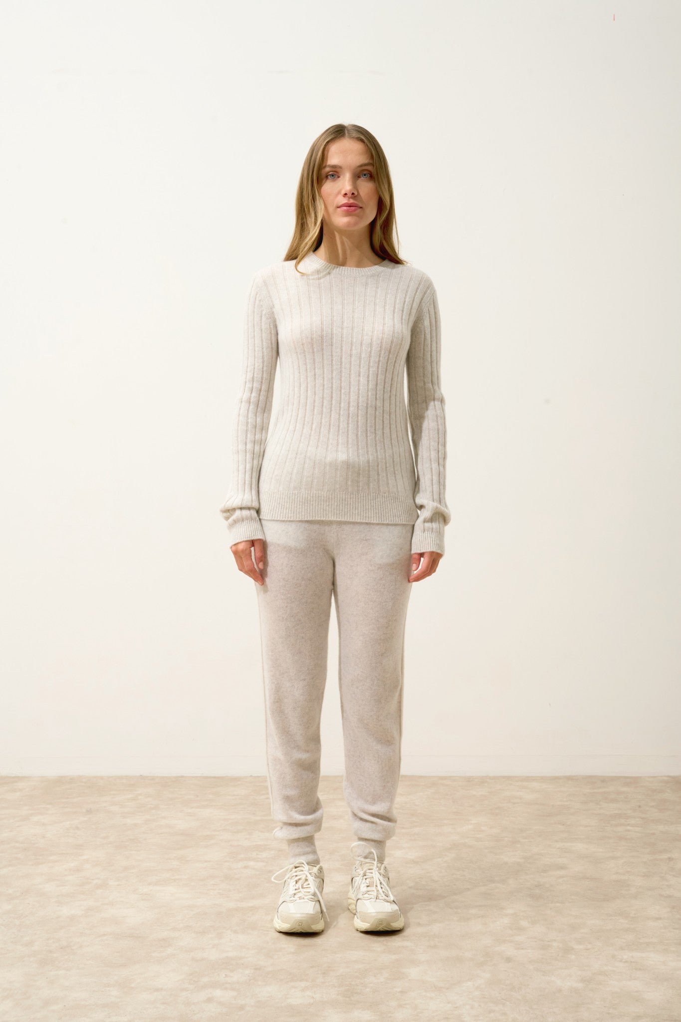 lorana pull col rond 4 fils gris perle chiné 100% cachemire