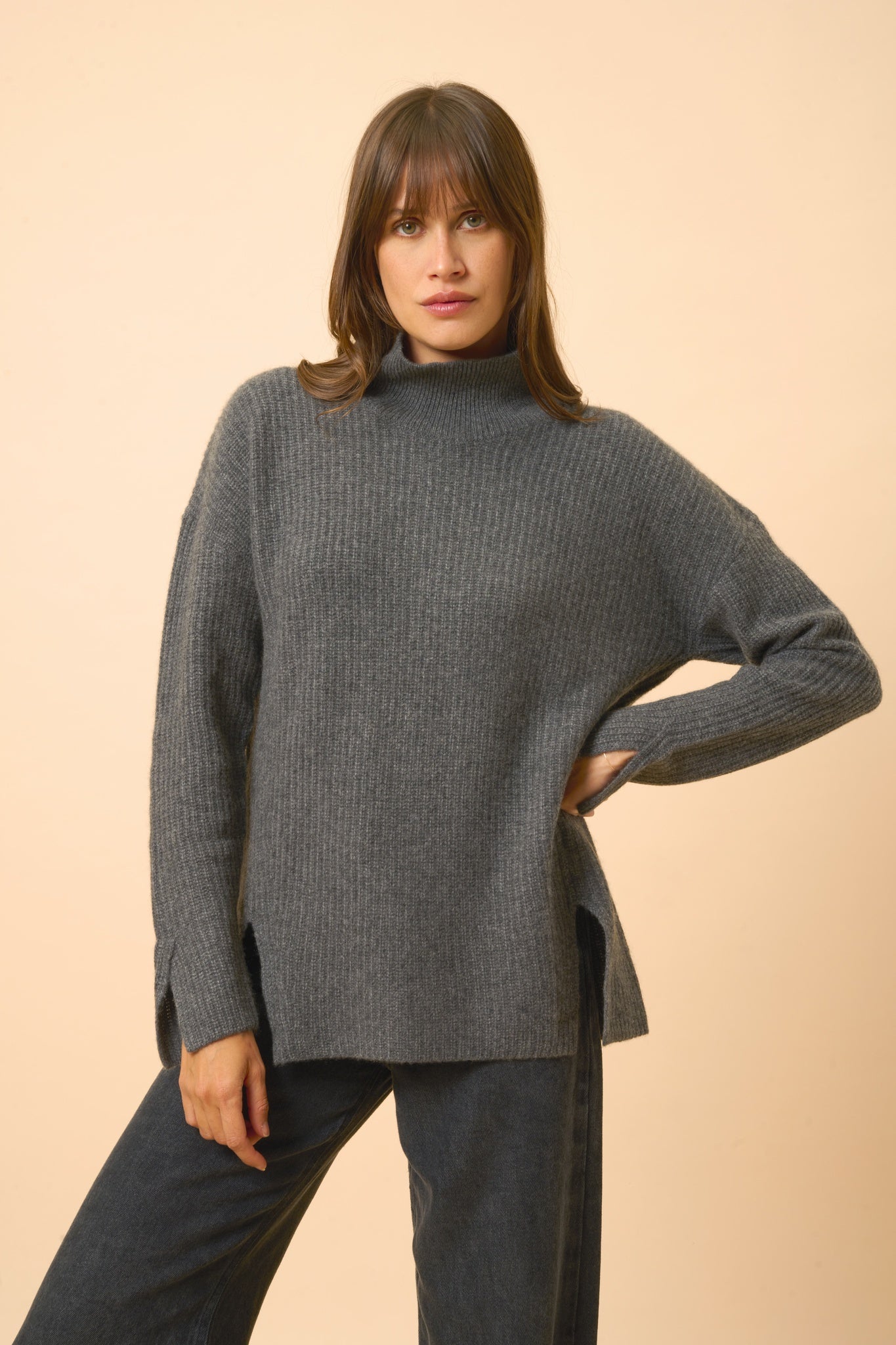 LOUISE pull col roulé anthracite chiné