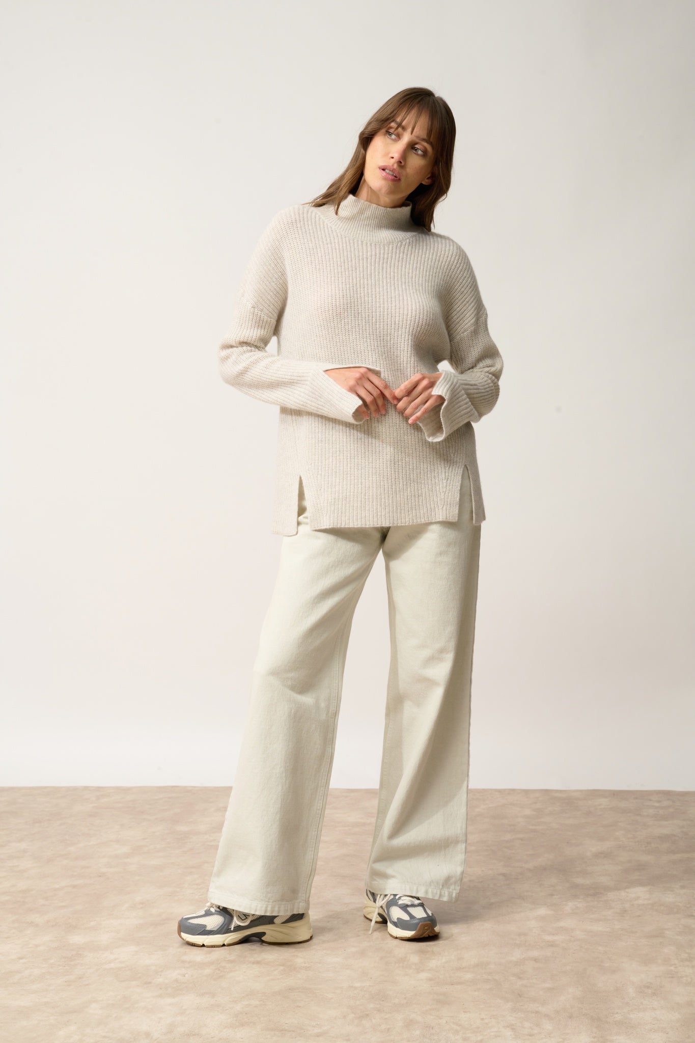 LOUISE pull col roulé gris perle chiné